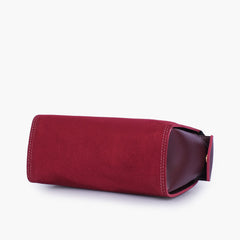 Burgundy suede bowling bag with top-handle