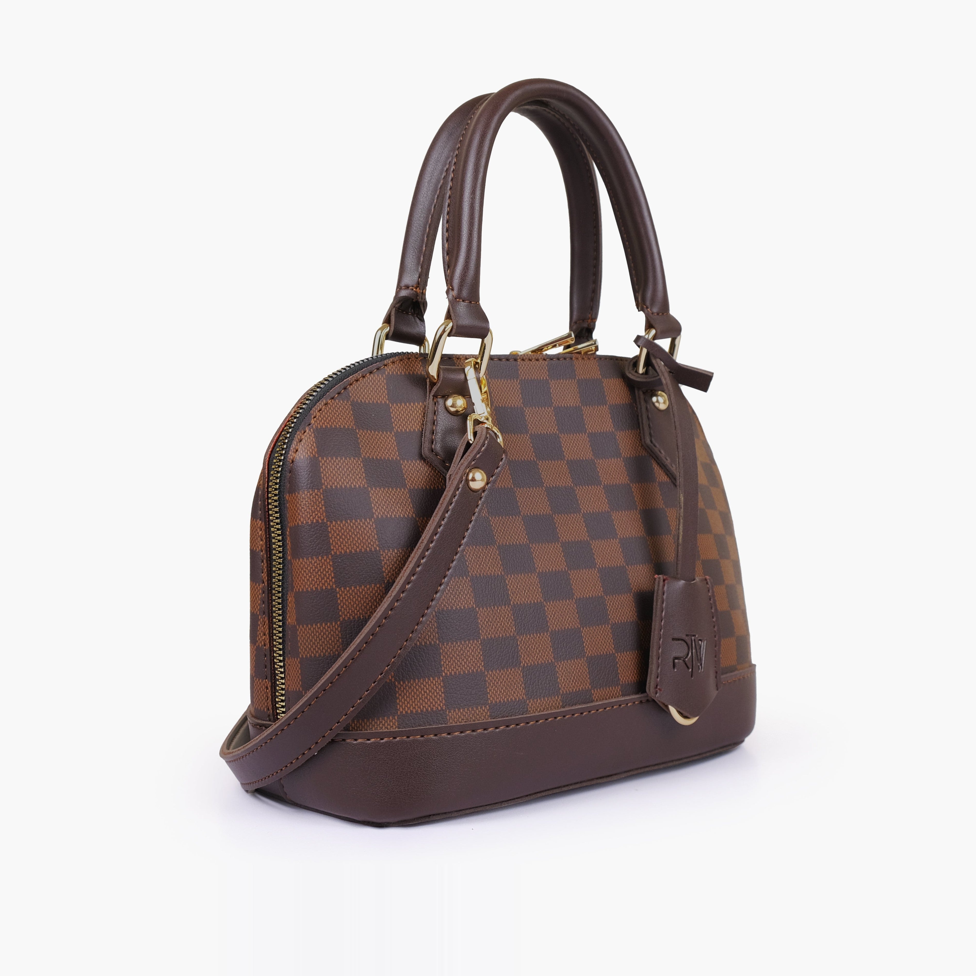 Dark brown dome satchel handbag