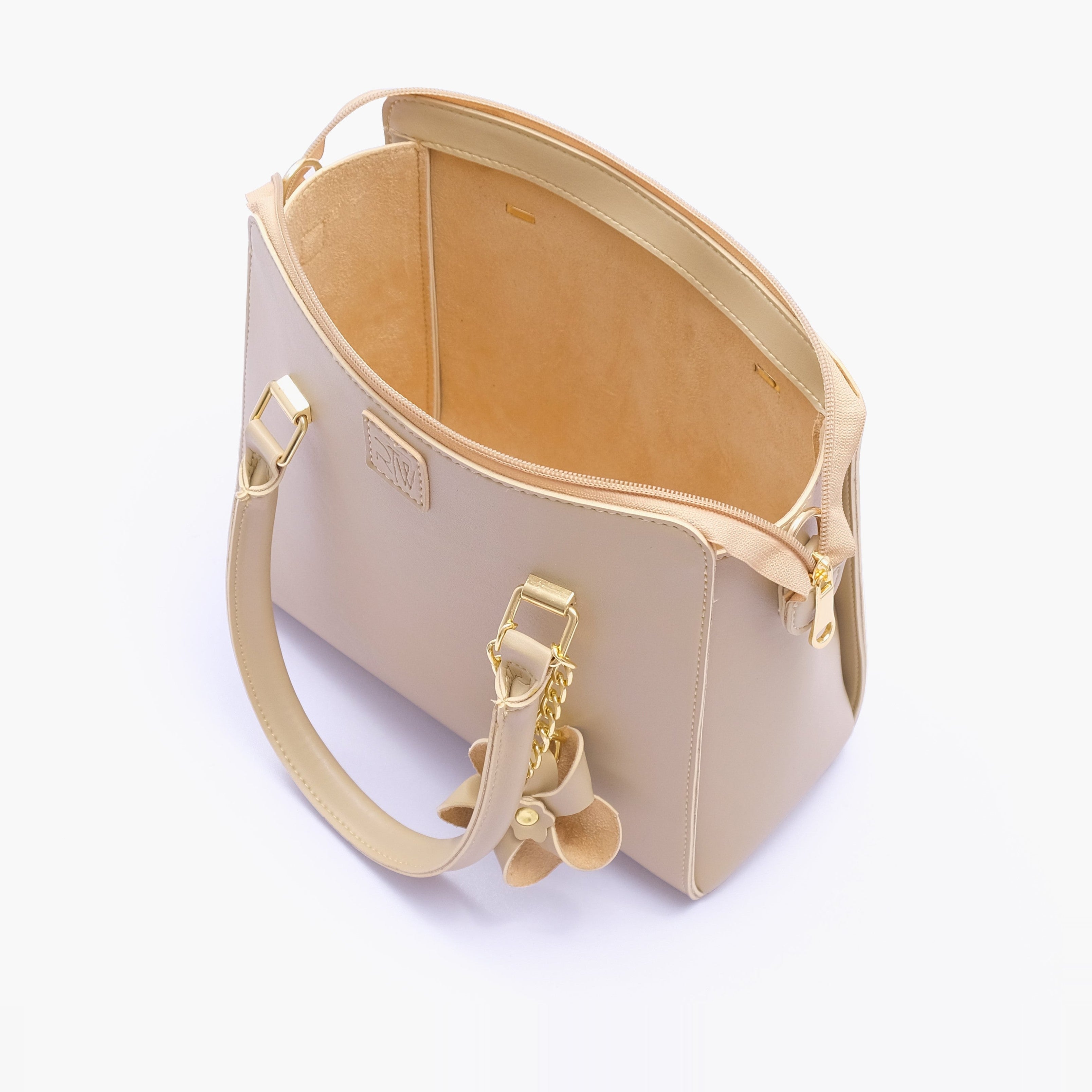 Off-white handbag with flower charm