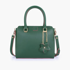 Army green handbag with flower charm