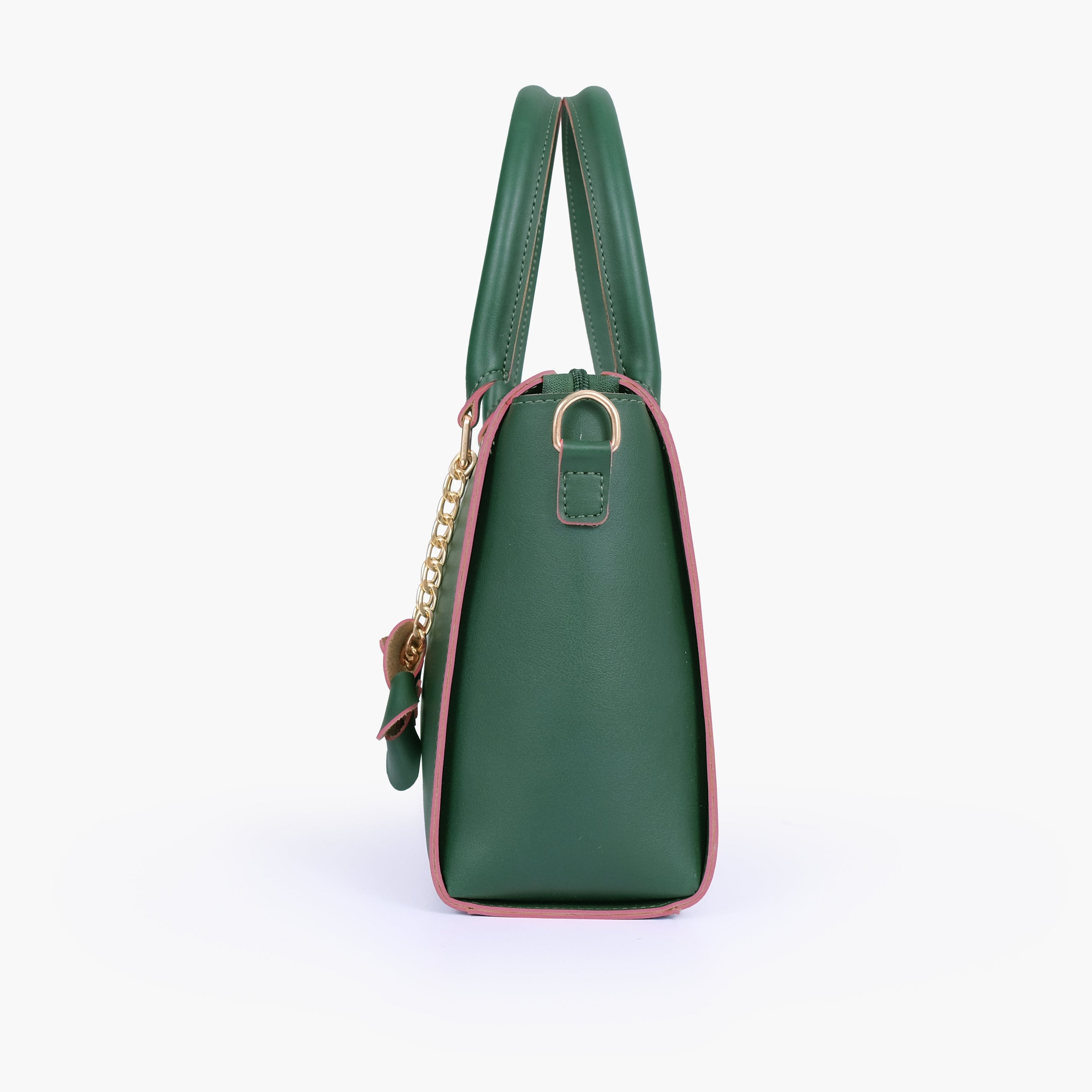 Army green handbag with flower charm