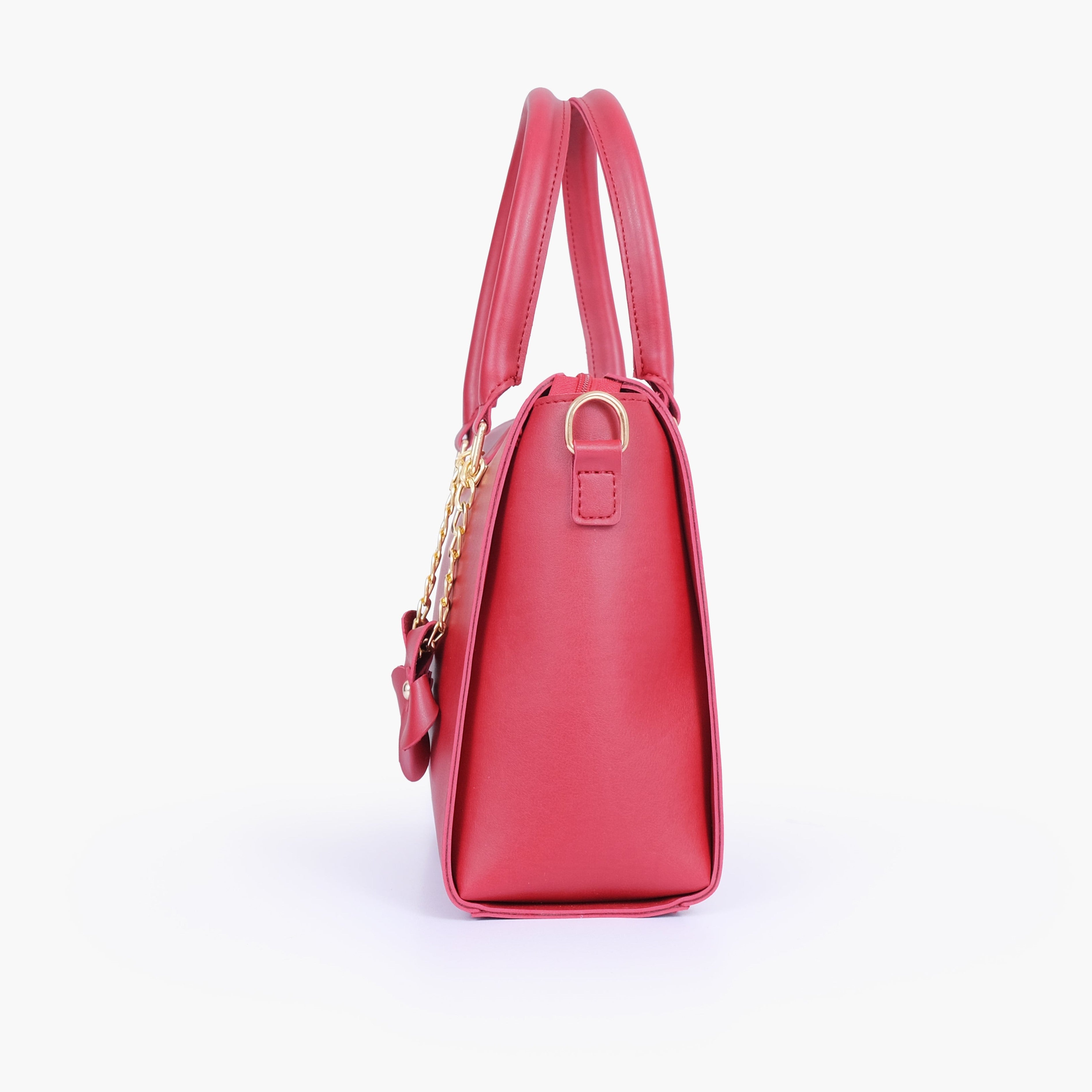 Maroon handbag with flower charm