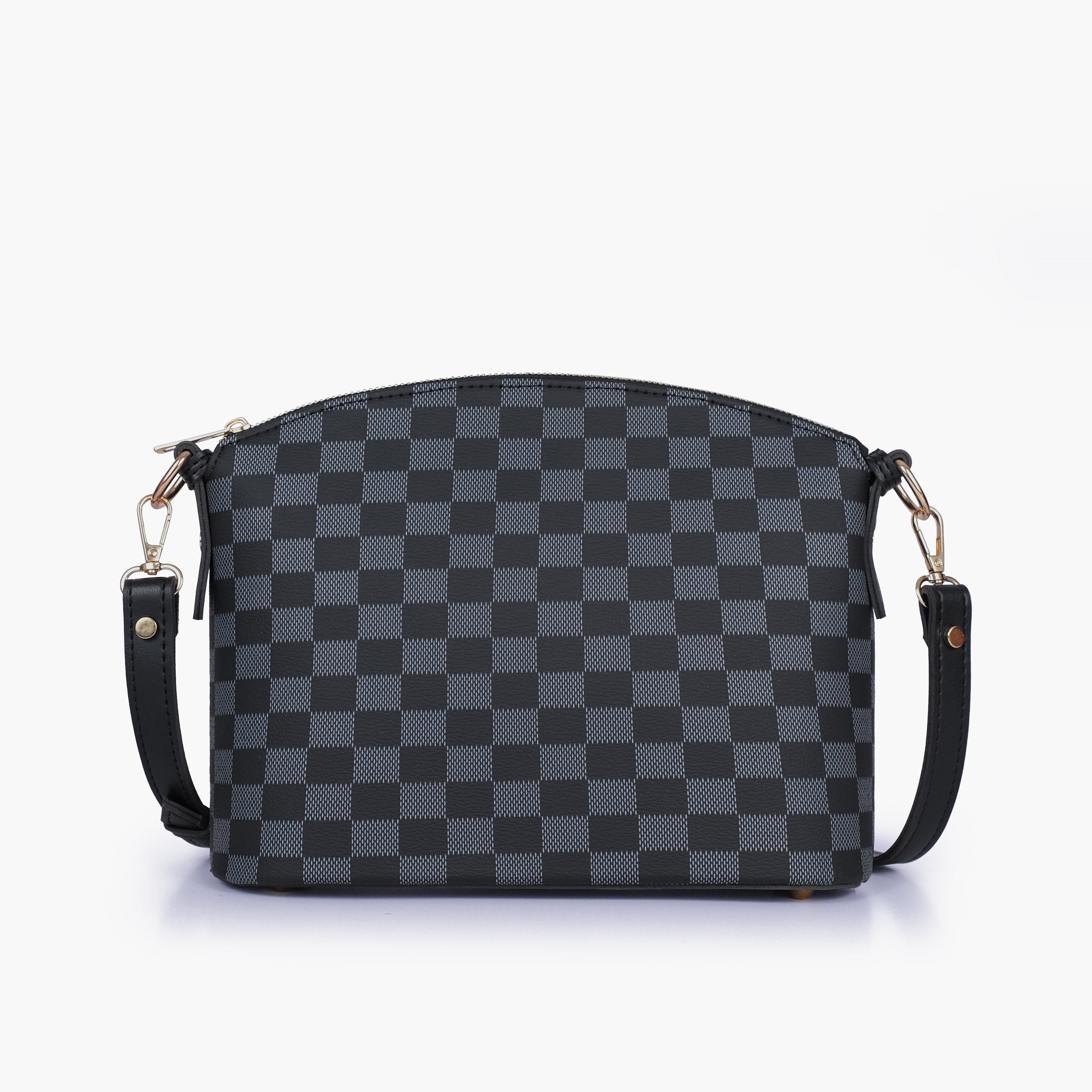 Black checkered dome cross-body bag