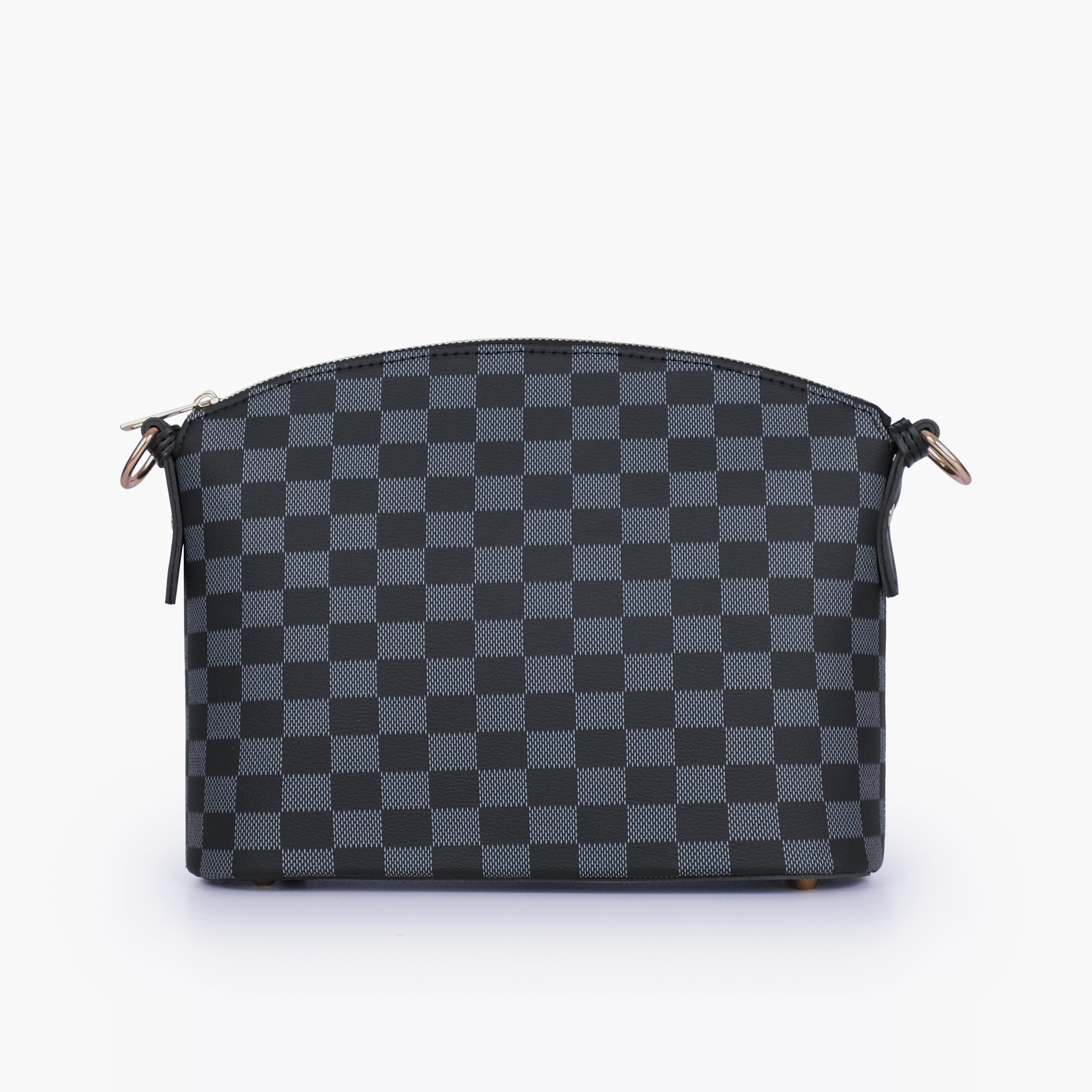 Black checkered dome cross-body bag