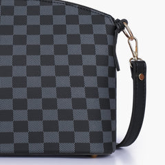 Black checkered dome cross-body bag