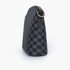 Black checkered dome cross-body bag