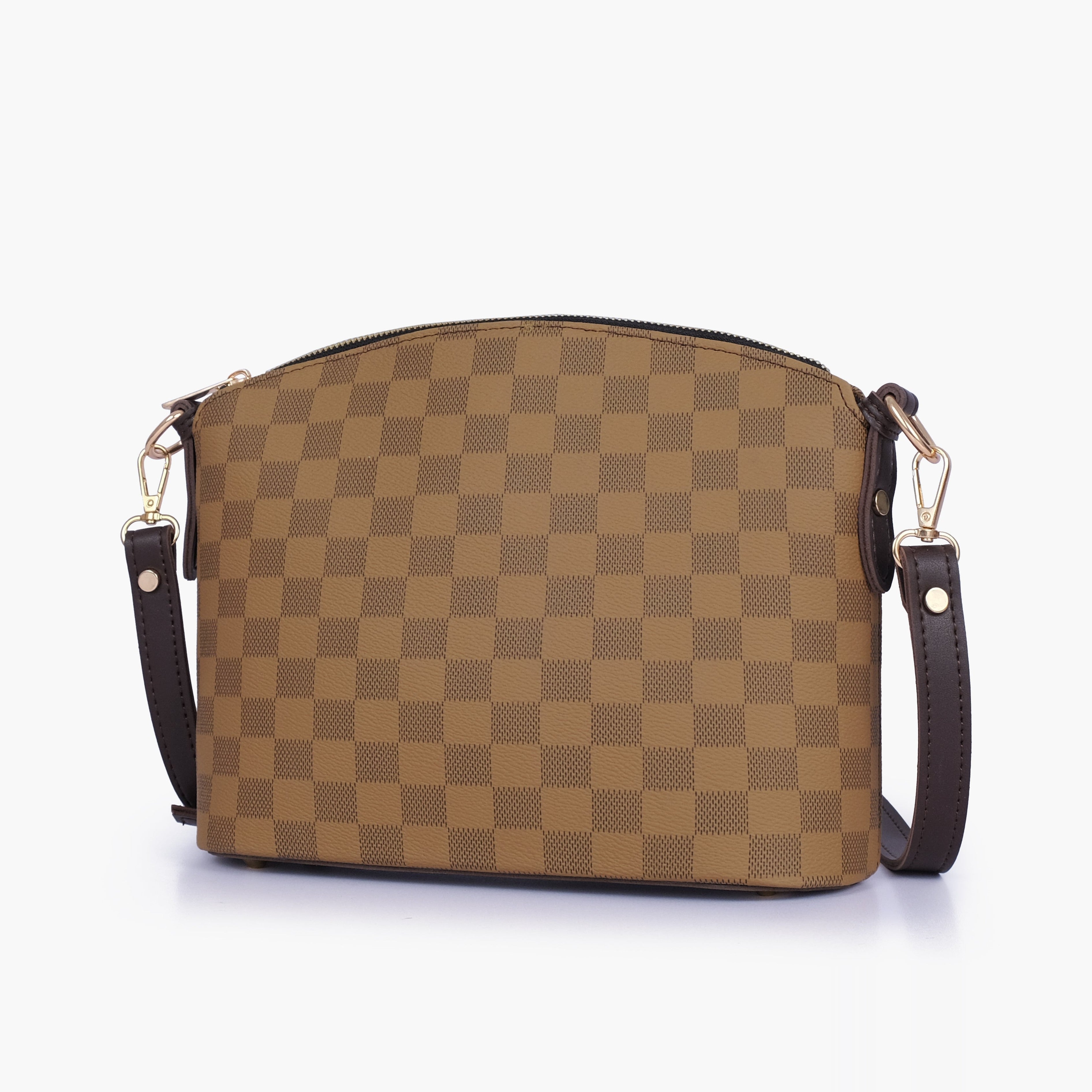 Brown checkered dome cross-body bag