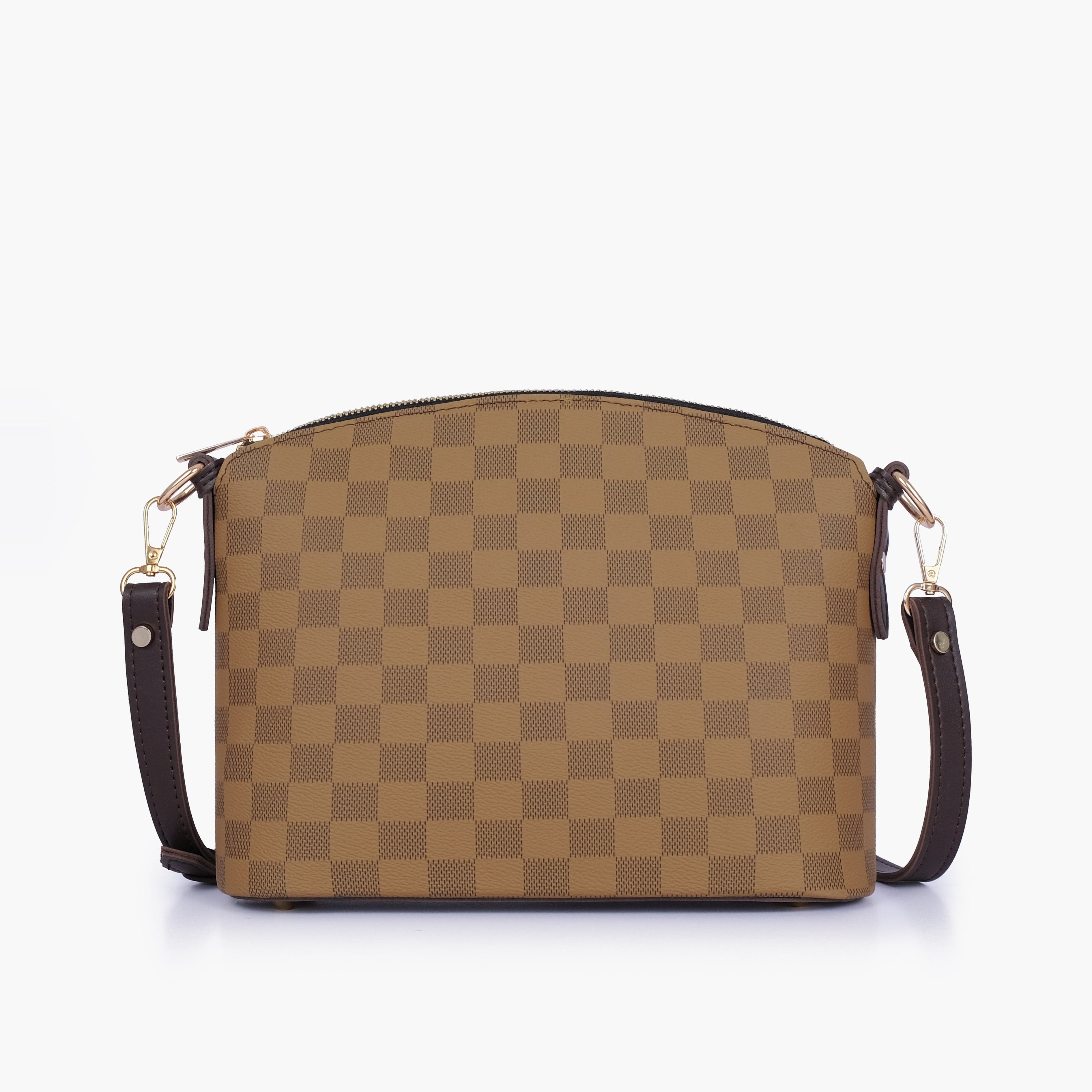 Brown checkered dome cross-body bag