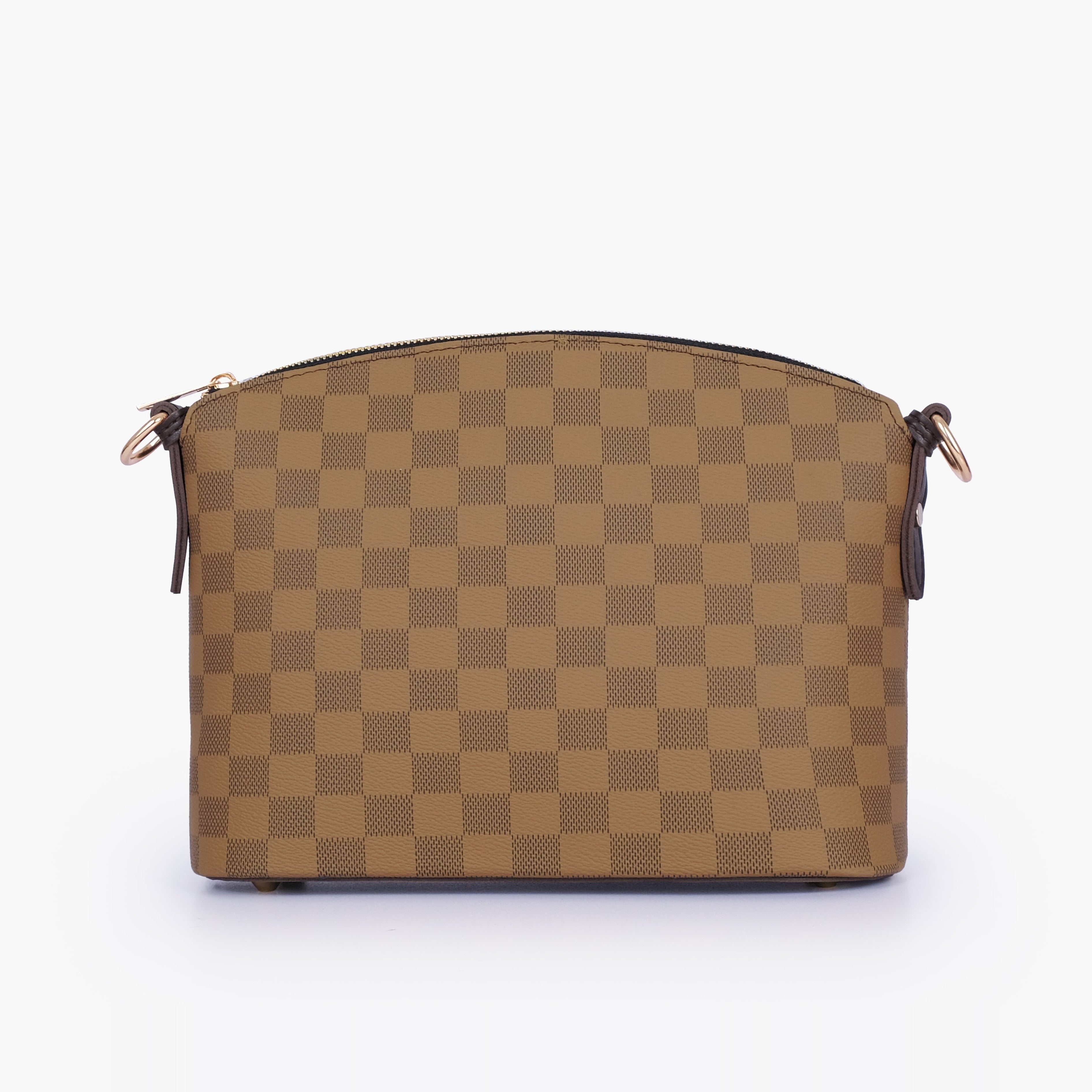 Brown checkered dome cross-body bag