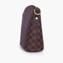 Dark brown checkered dome cross-body bag
