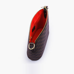 Dark brown checkered dome cross-body bag
