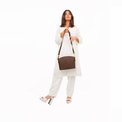Dark brown checkered dome cross-body bag