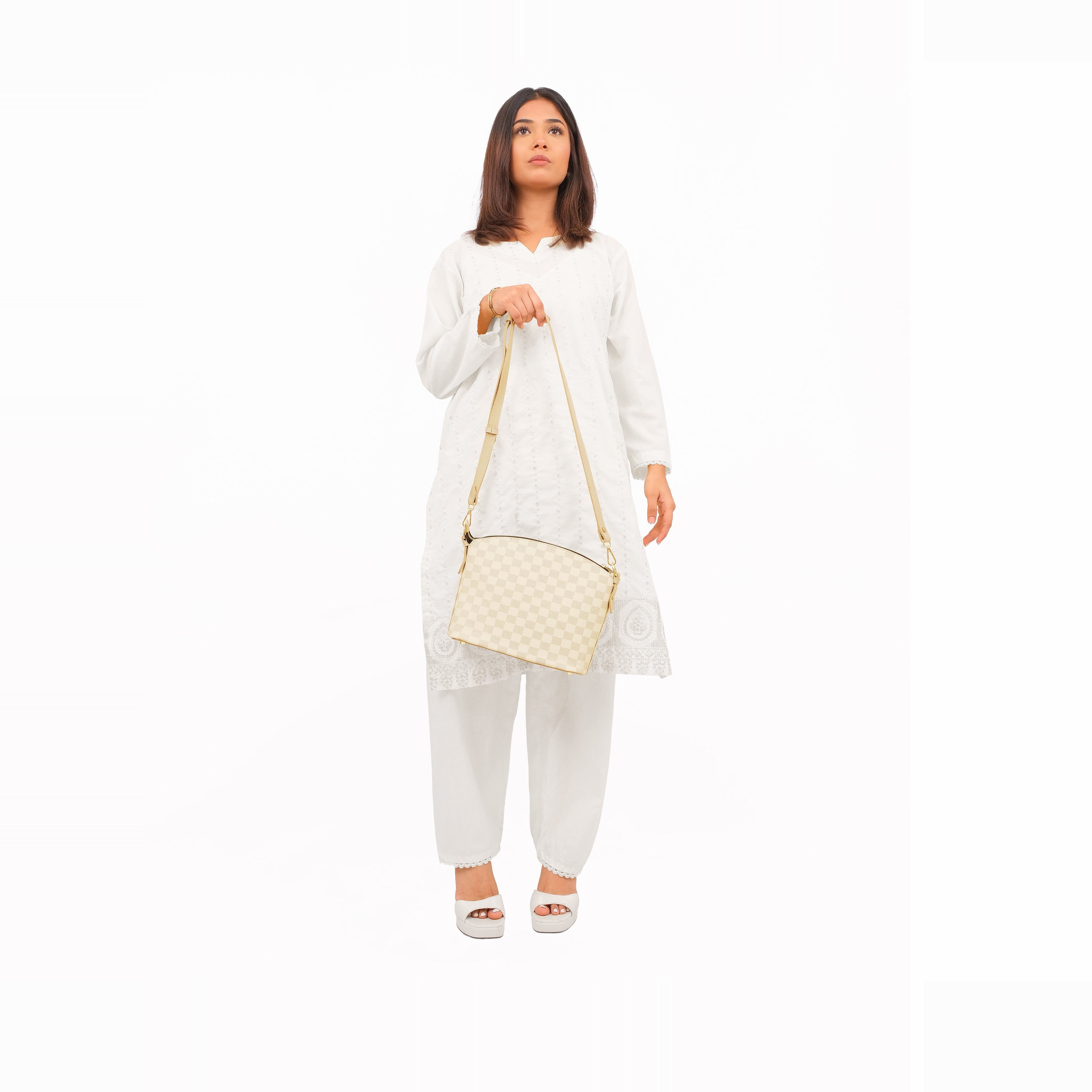 Off-white checkered dome cross-body bag