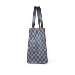 Black checkered multi compartment satchel bag