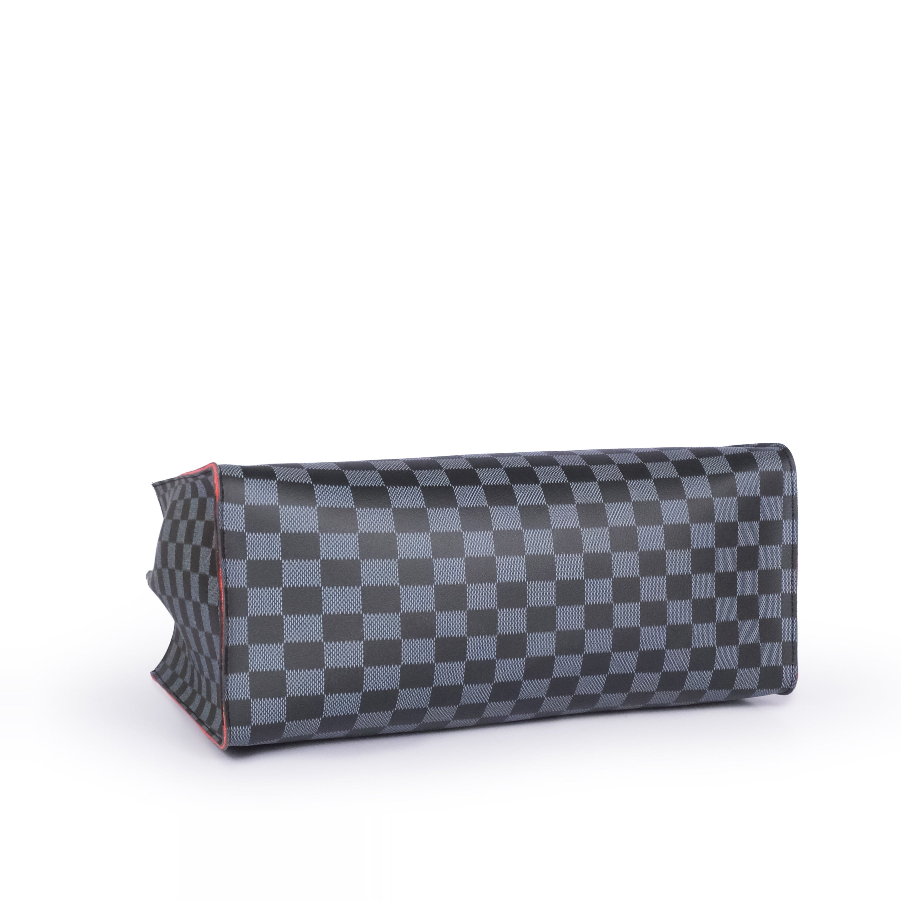 Black checkered multi compartment satchel bag