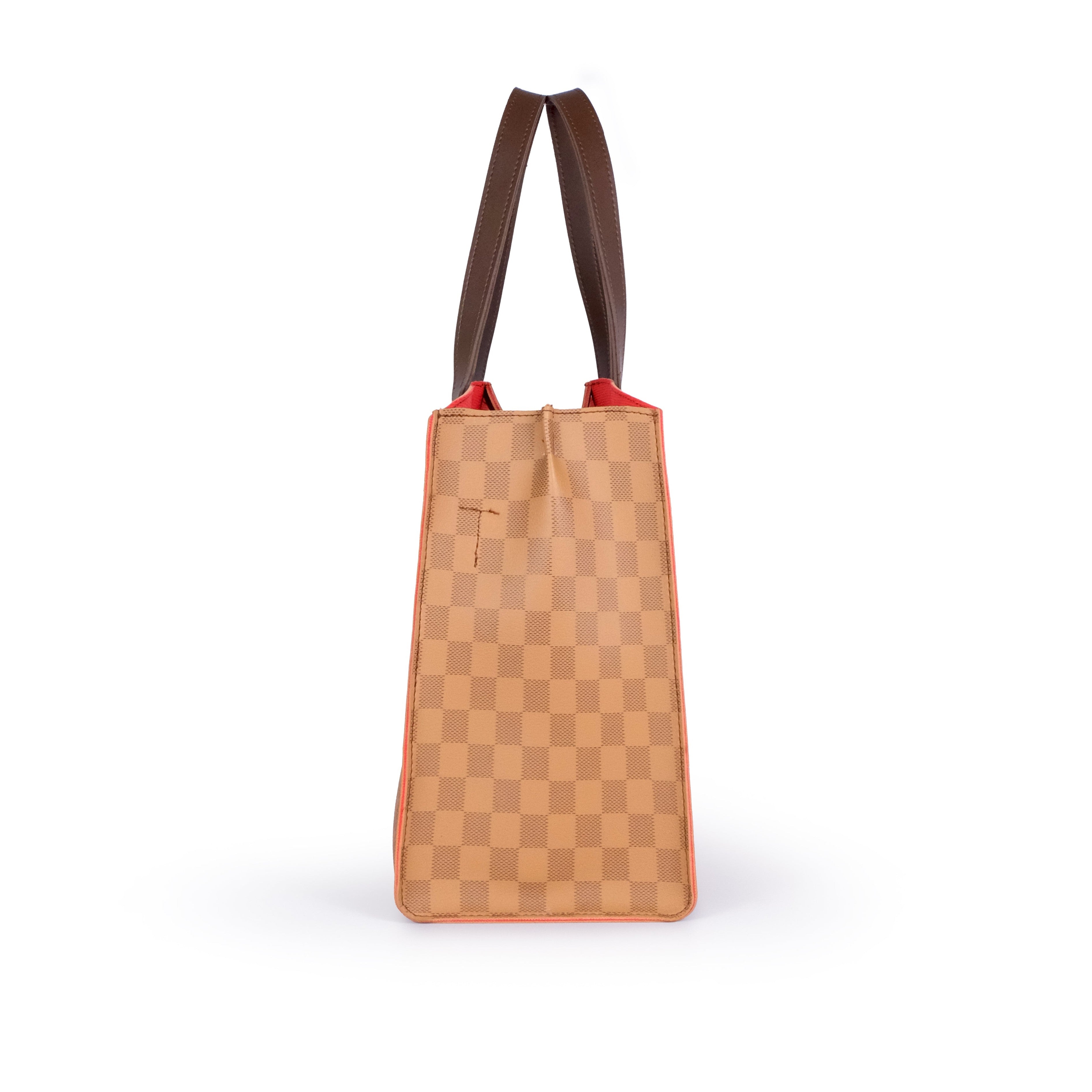 Brown checkered multi compartment satchel bag