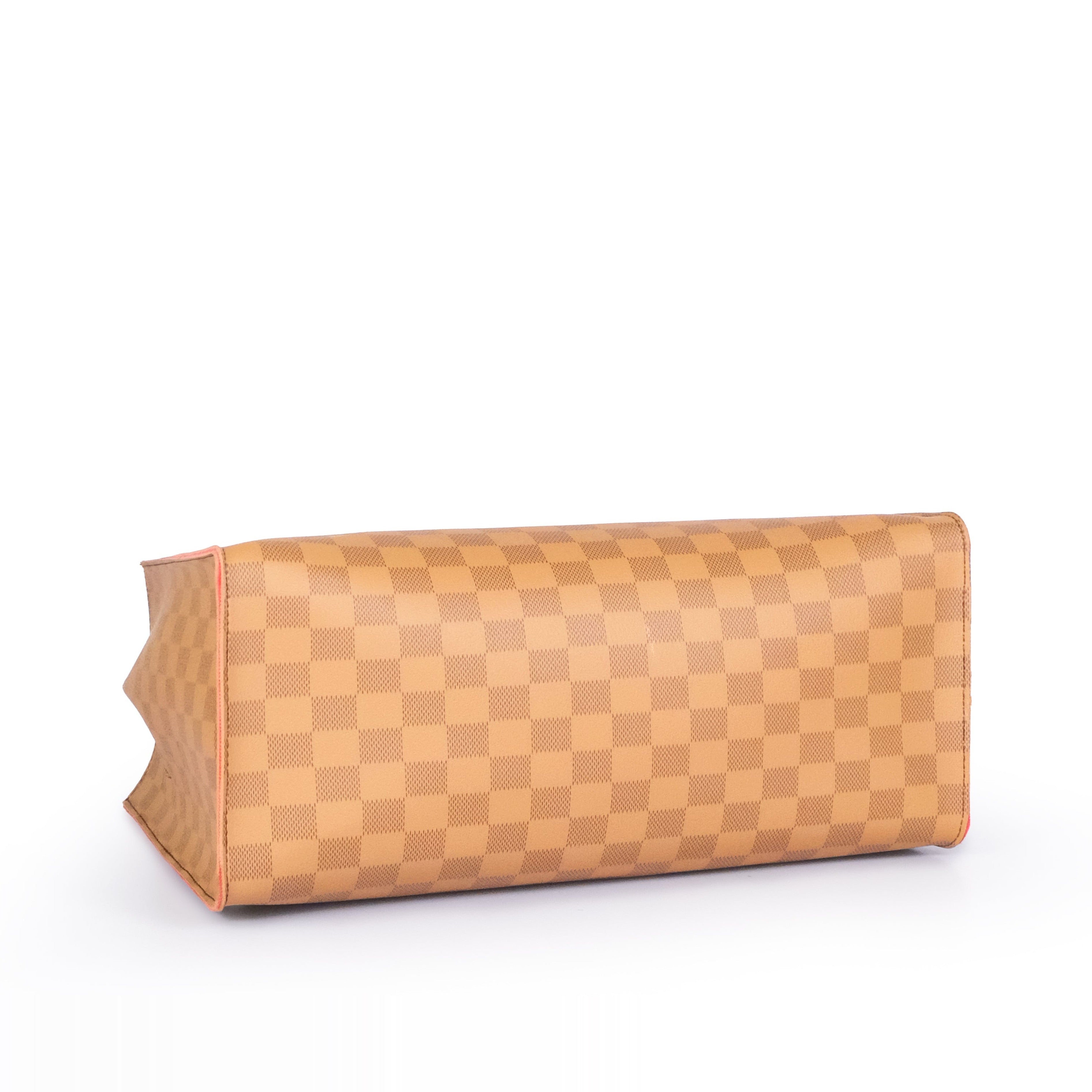 Brown checkered multi compartment satchel bag