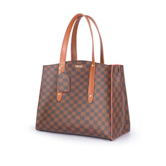 Dark brown checkered multi compartment satchel bag