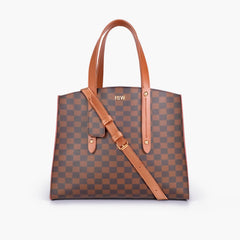 Dark brown checkered multi compartment satchel bag