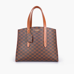 Dark brown checkered multi compartment satchel bag