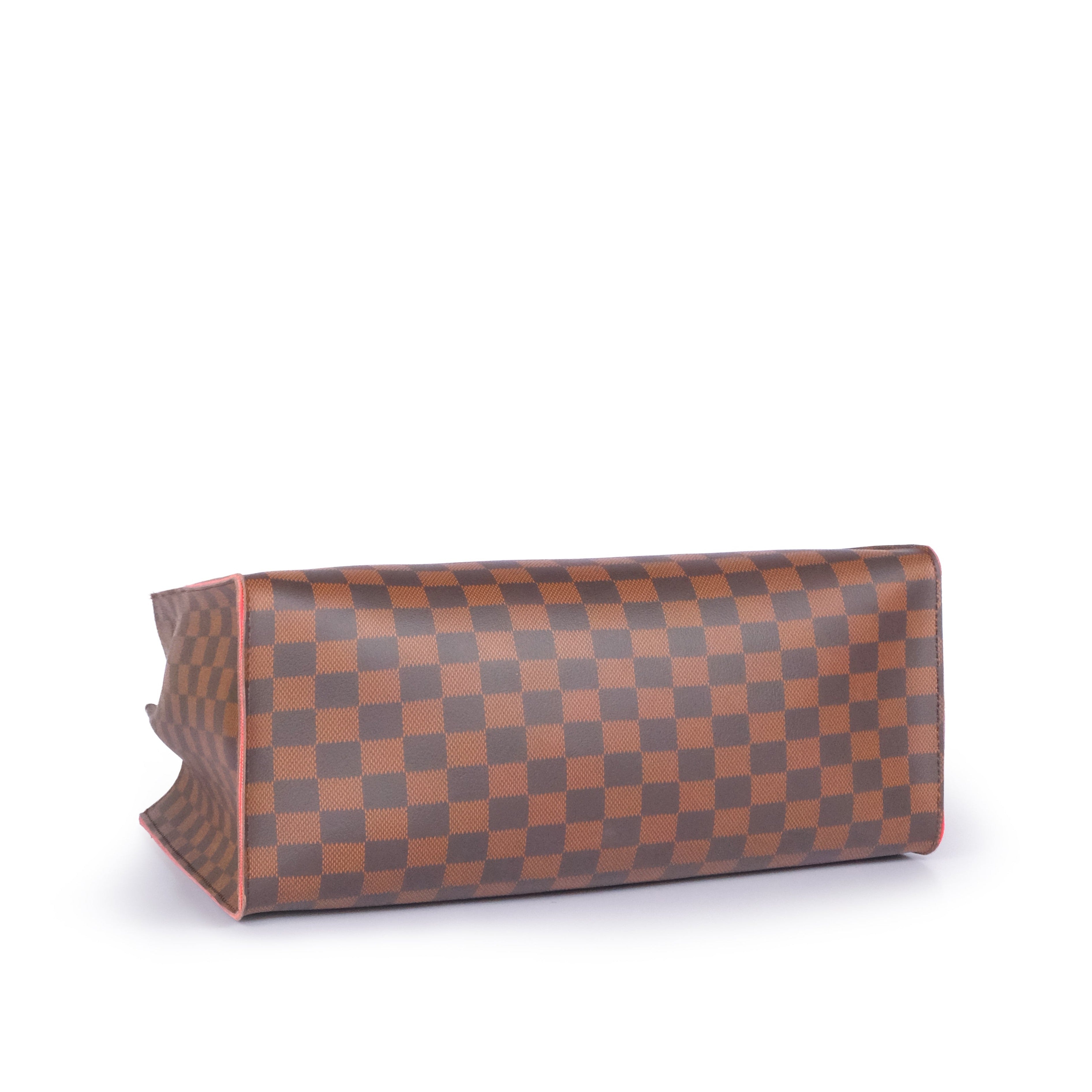 Dark brown checkered multi compartment satchel bag