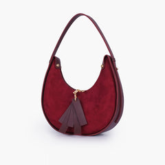 Burgundy suede crescent hobo bag