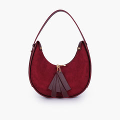 Burgundy suede crescent hobo bag
