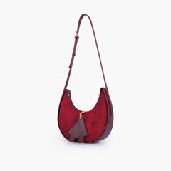 Burgundy suede crescent hobo bag