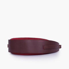 Burgundy suede crescent hobo bag