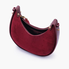 Burgundy suede crescent hobo bag