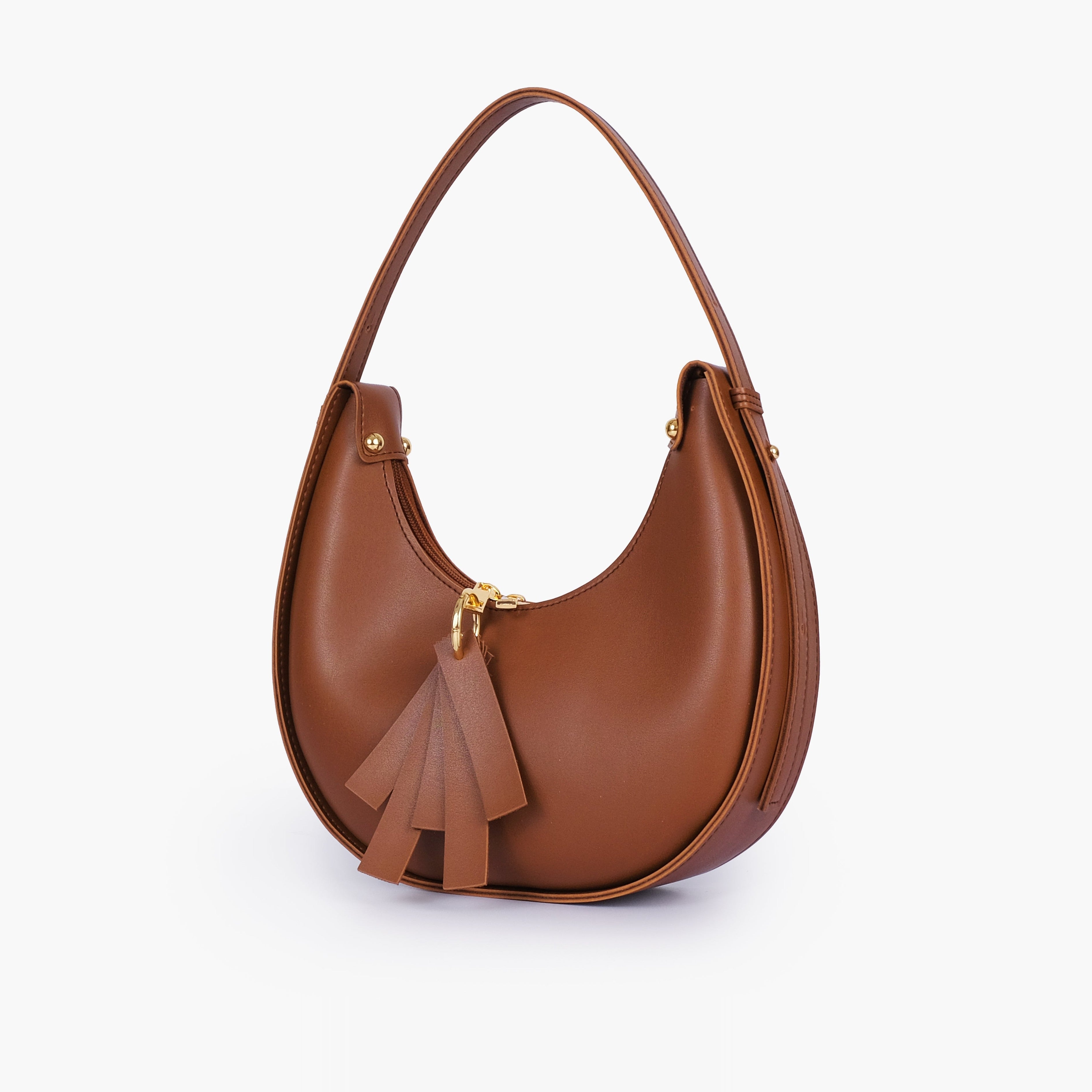 Brown crescent hobo bag