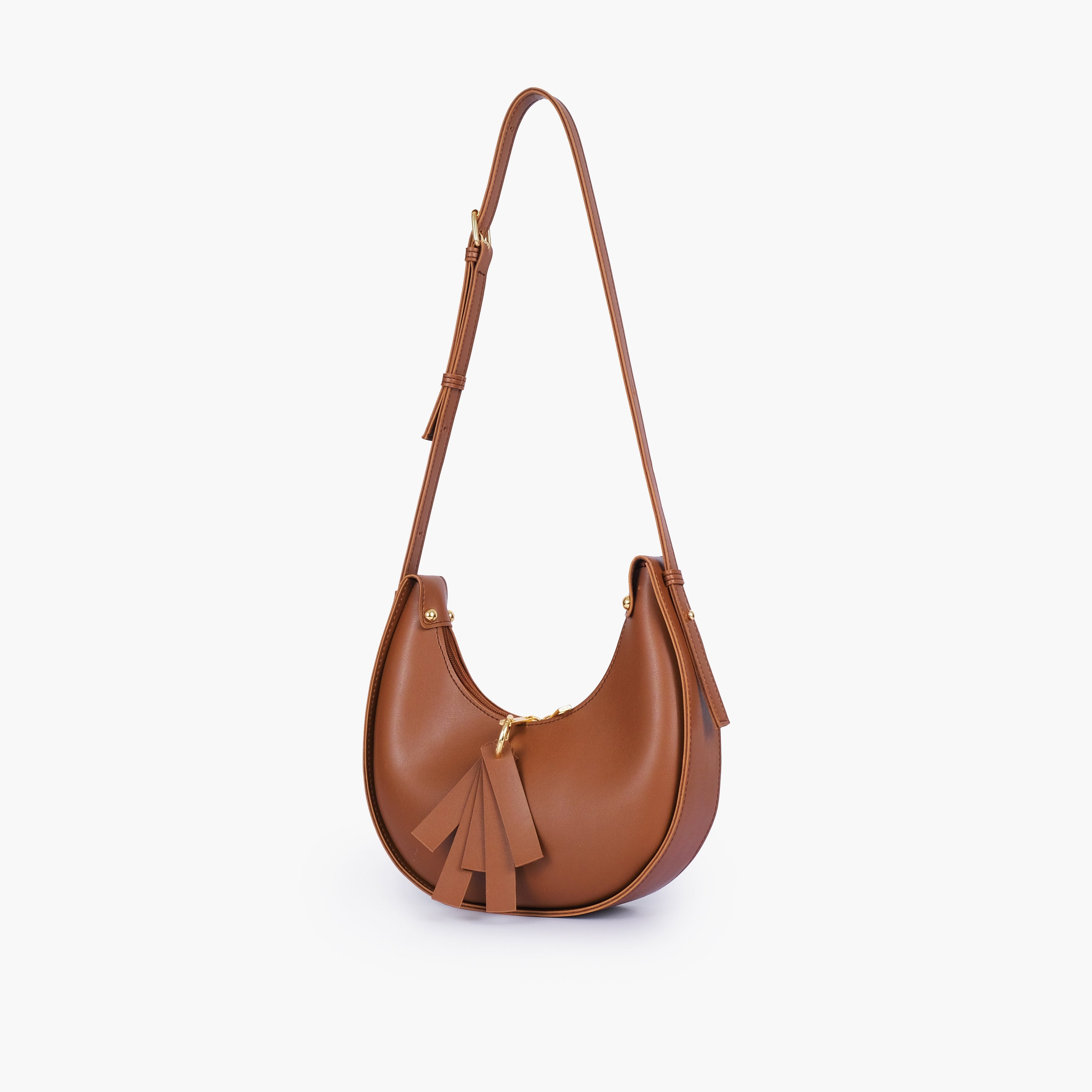 Brown crescent hobo bag