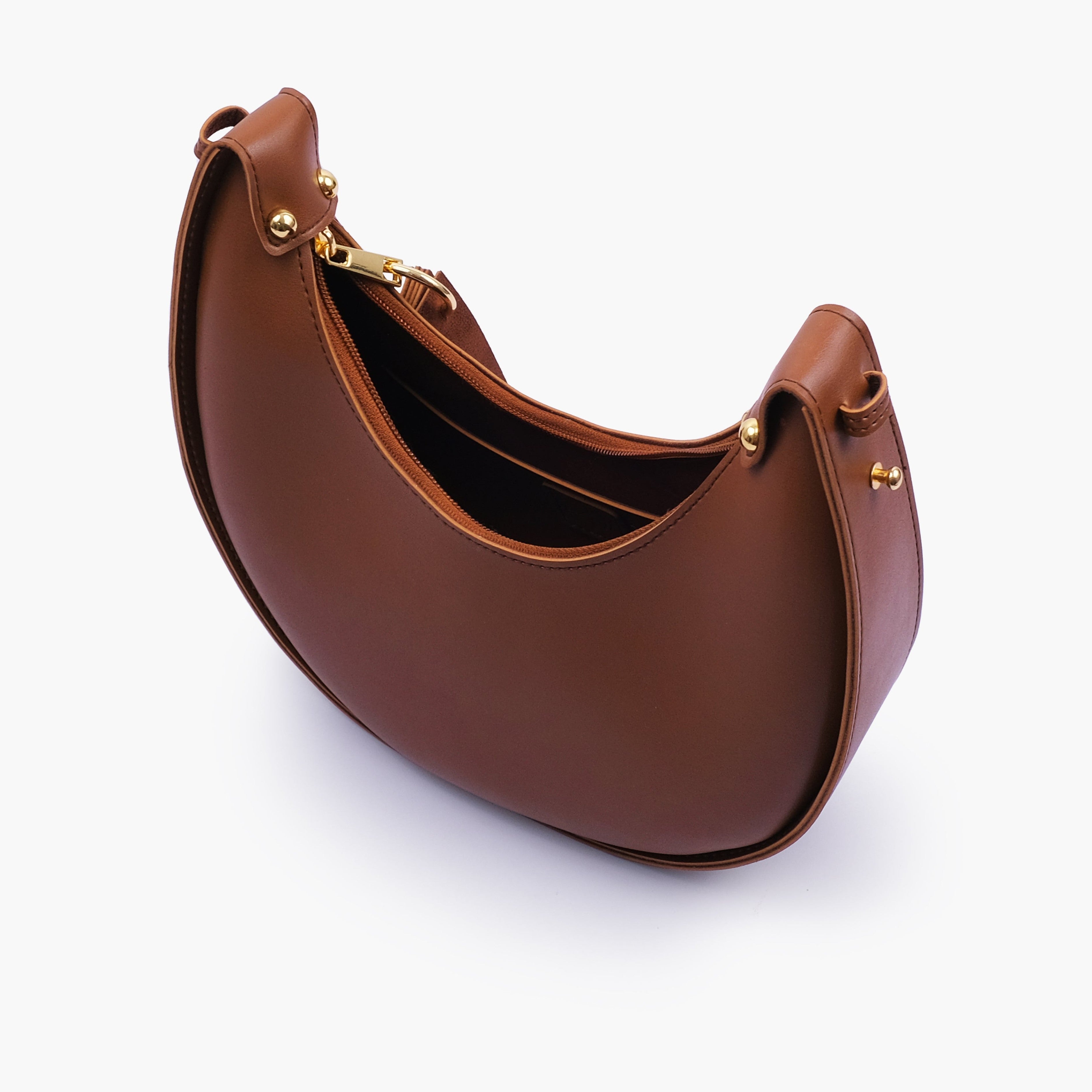 Brown crescent hobo bag