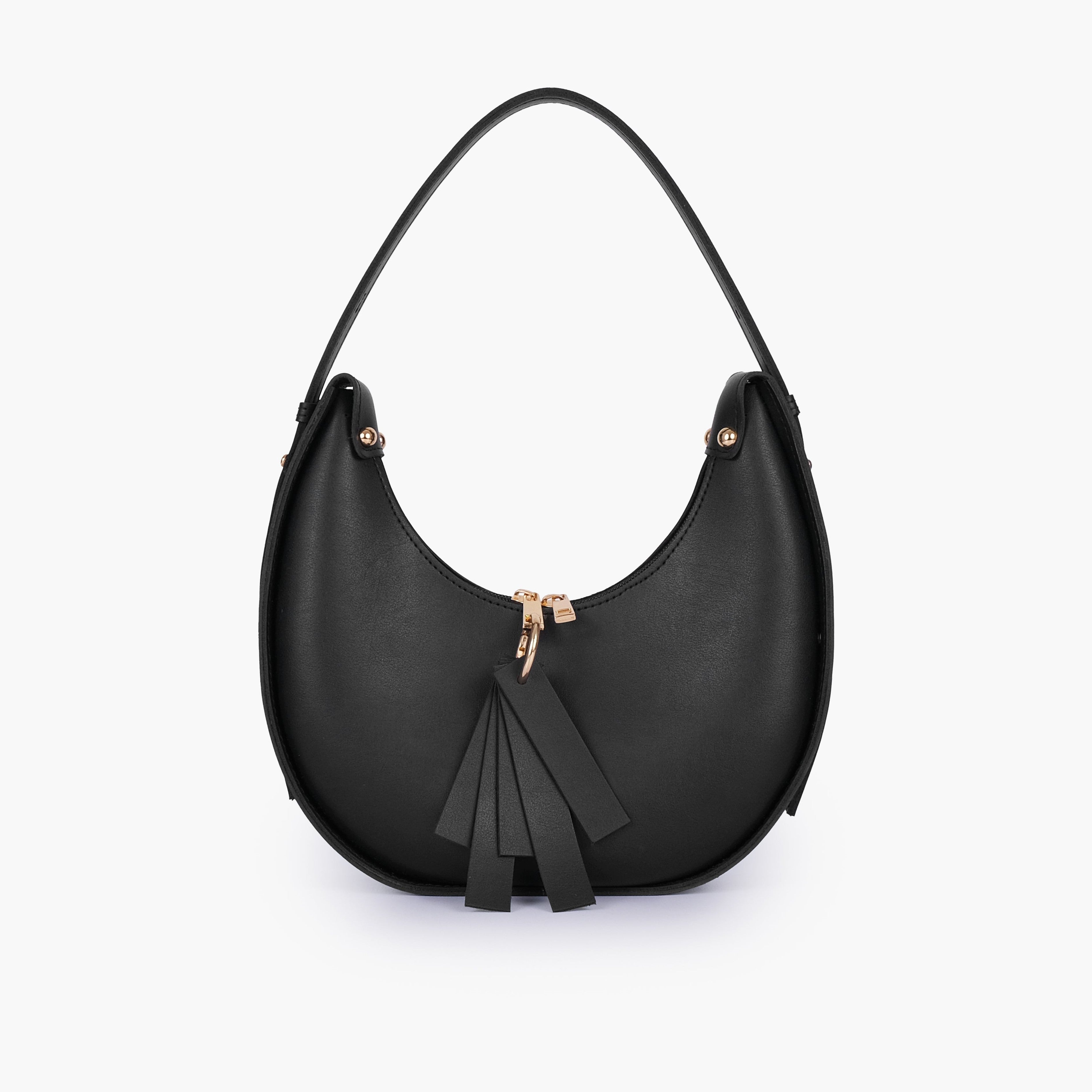 Black crescent hobo bag
