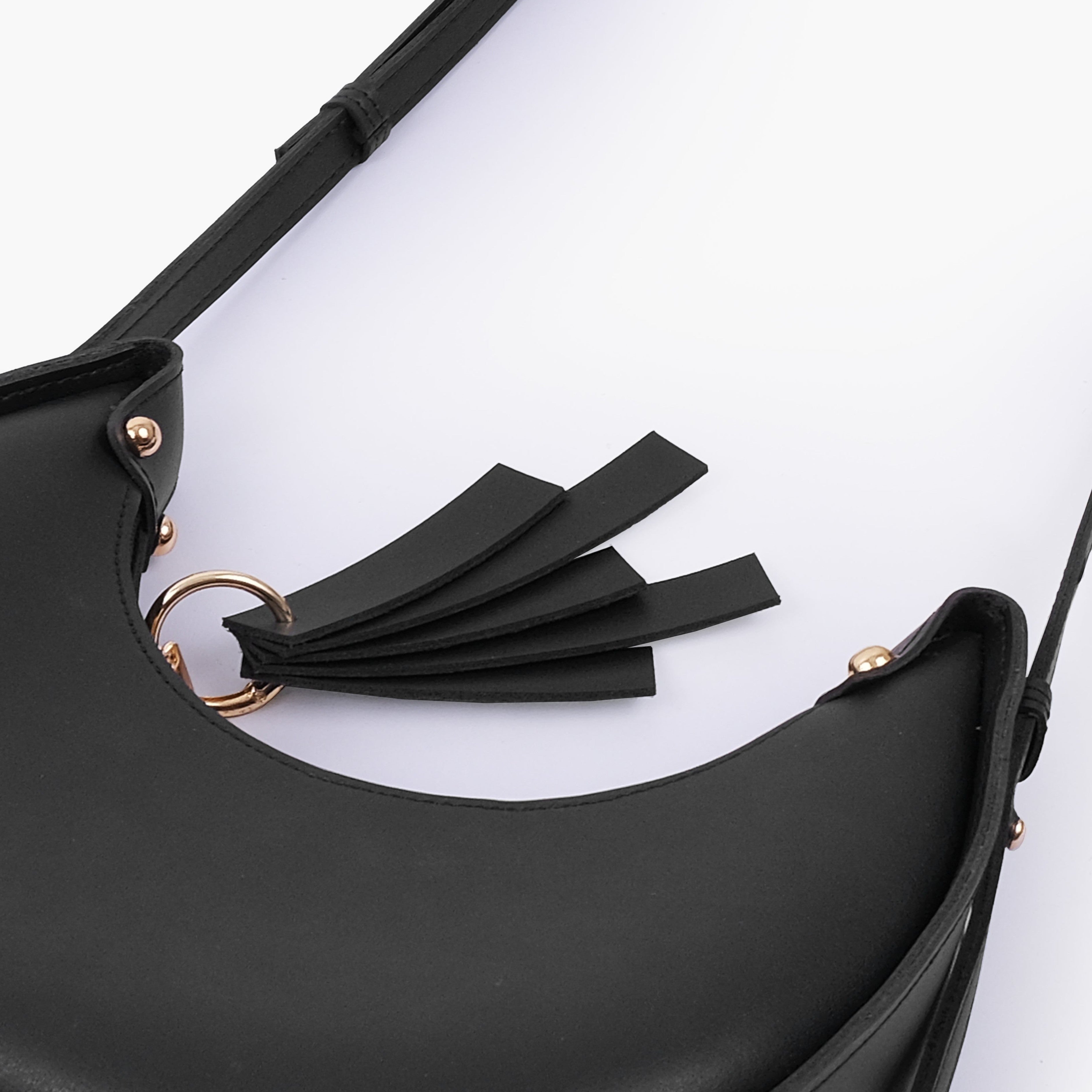 Black crescent hobo bag