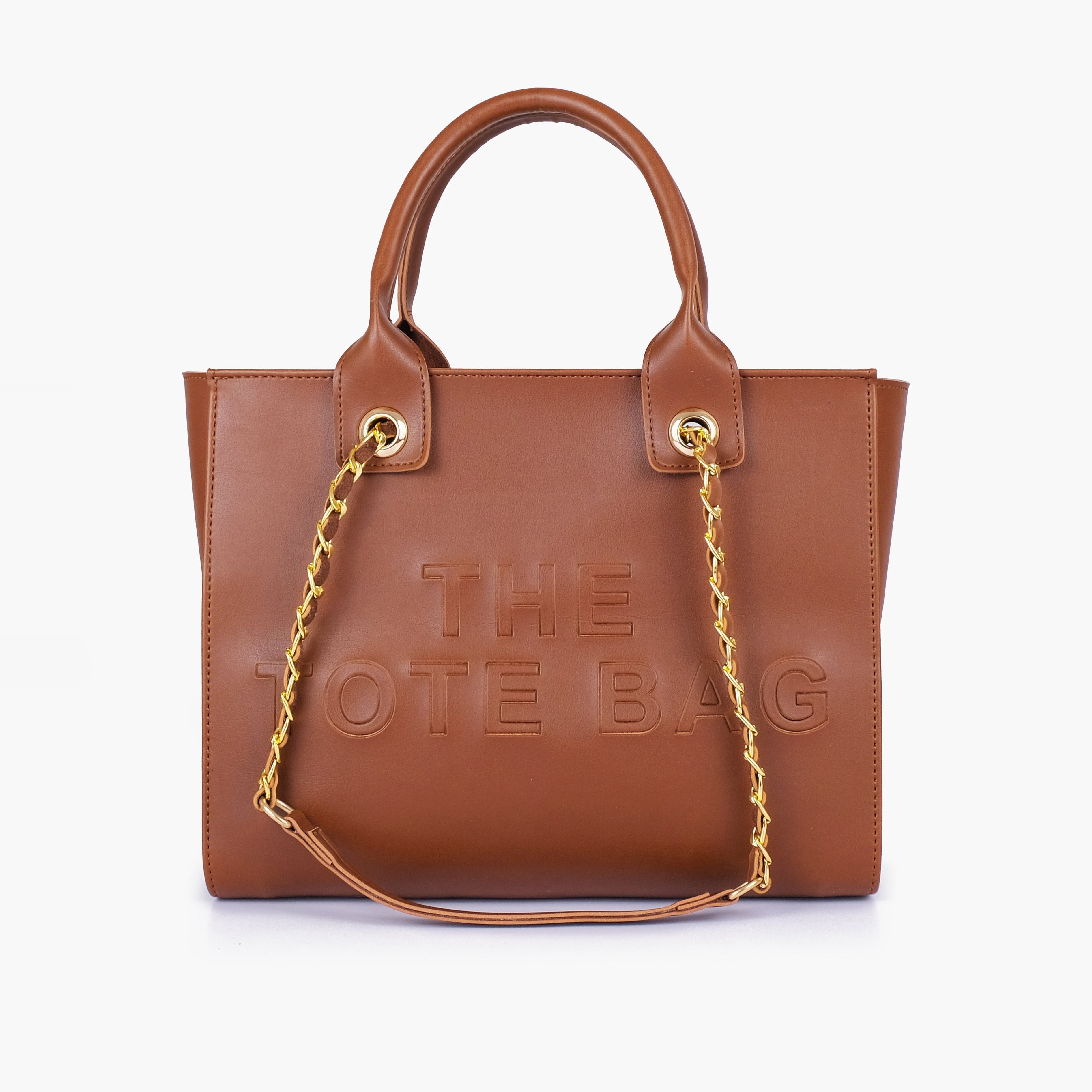 Brown chain handle tote