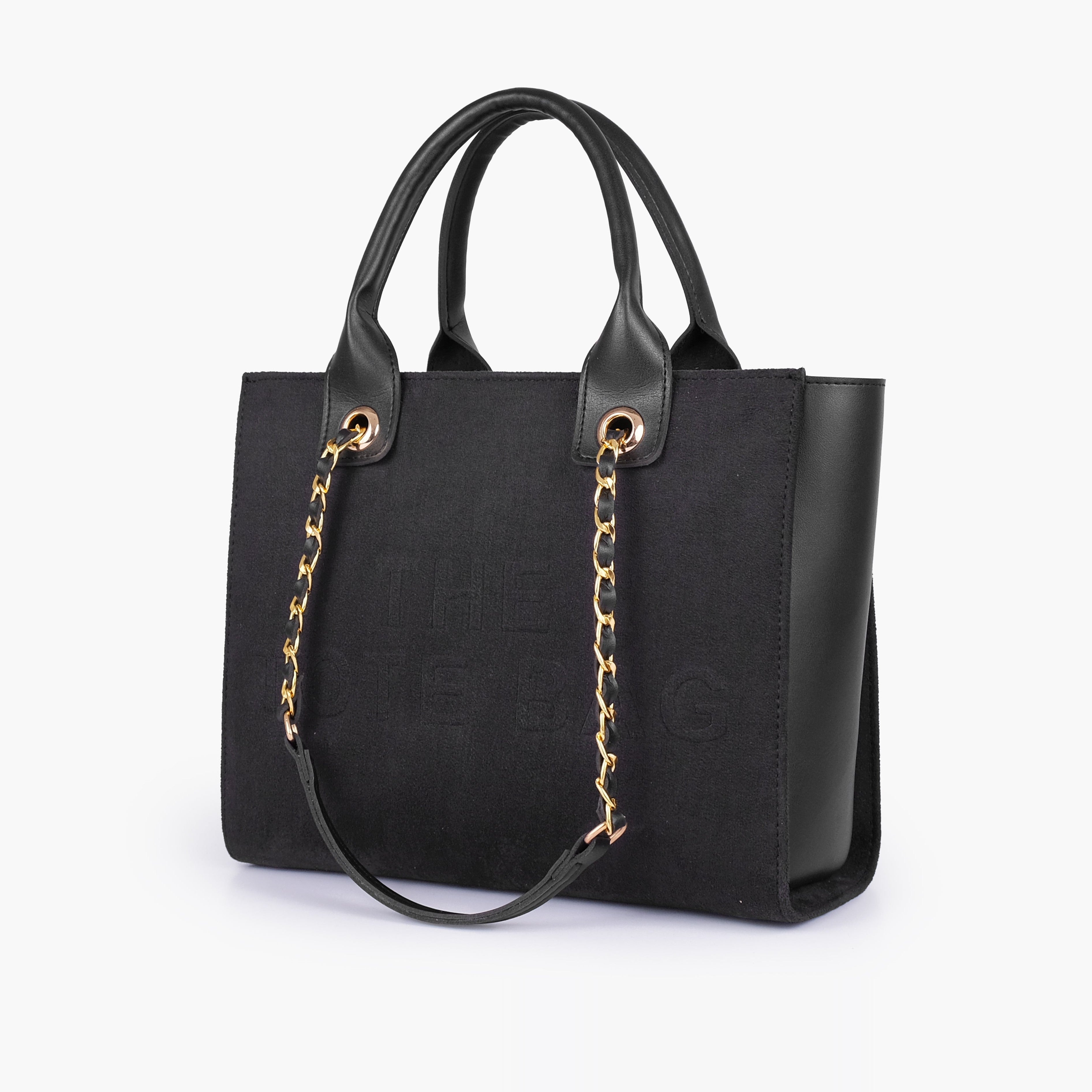 Black chain handle tote