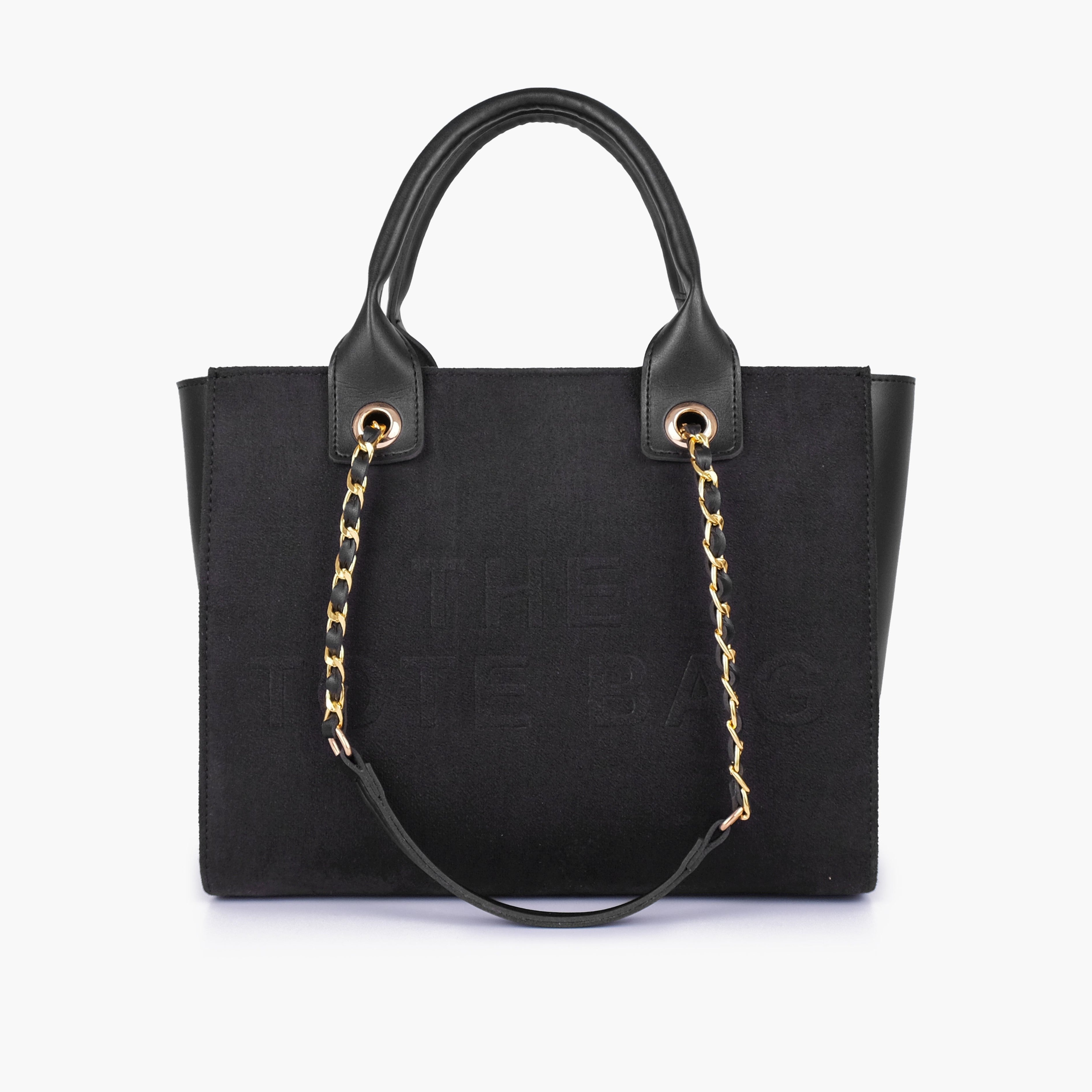 Black chain handle tote