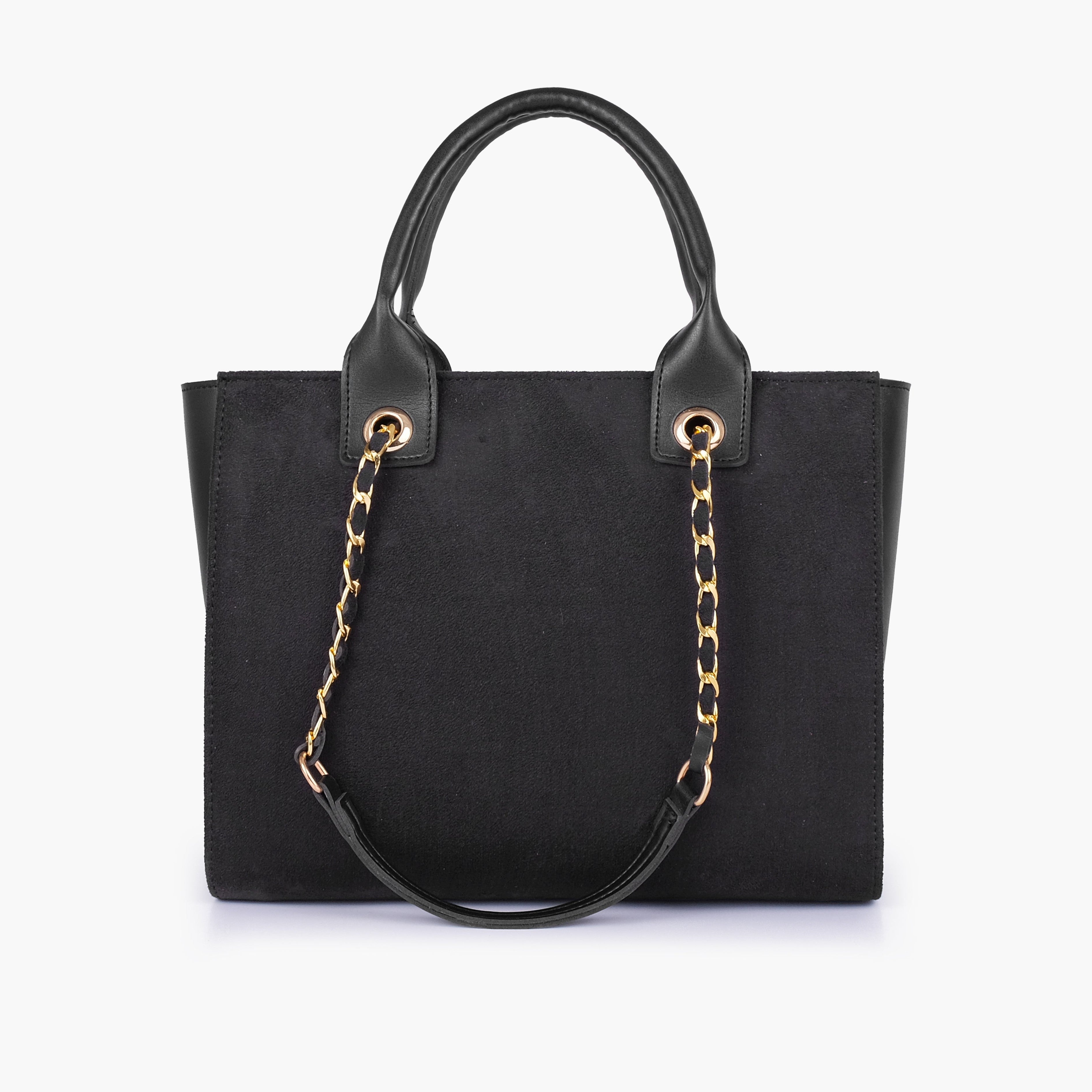 Black chain handle tote