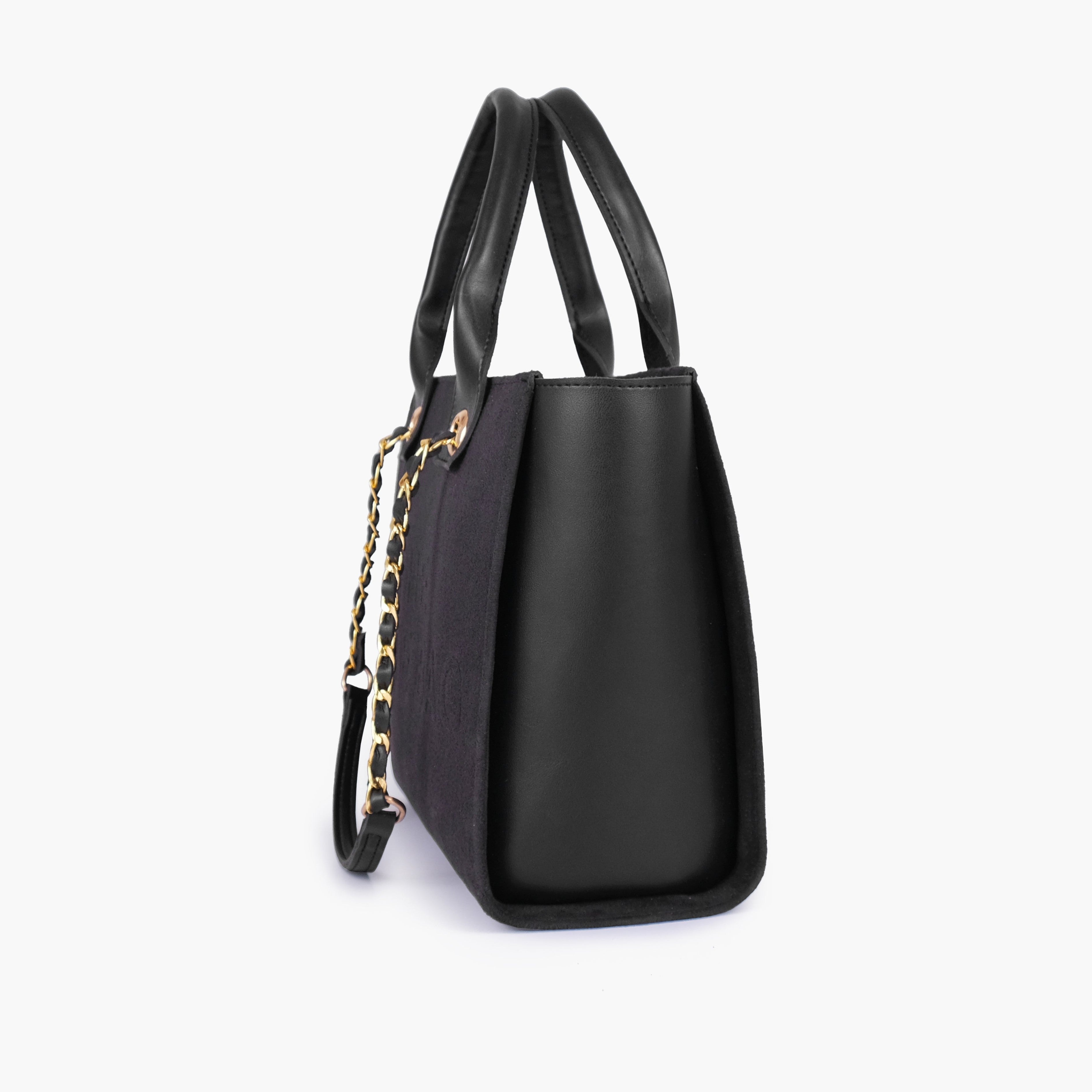 Black chain handle tote