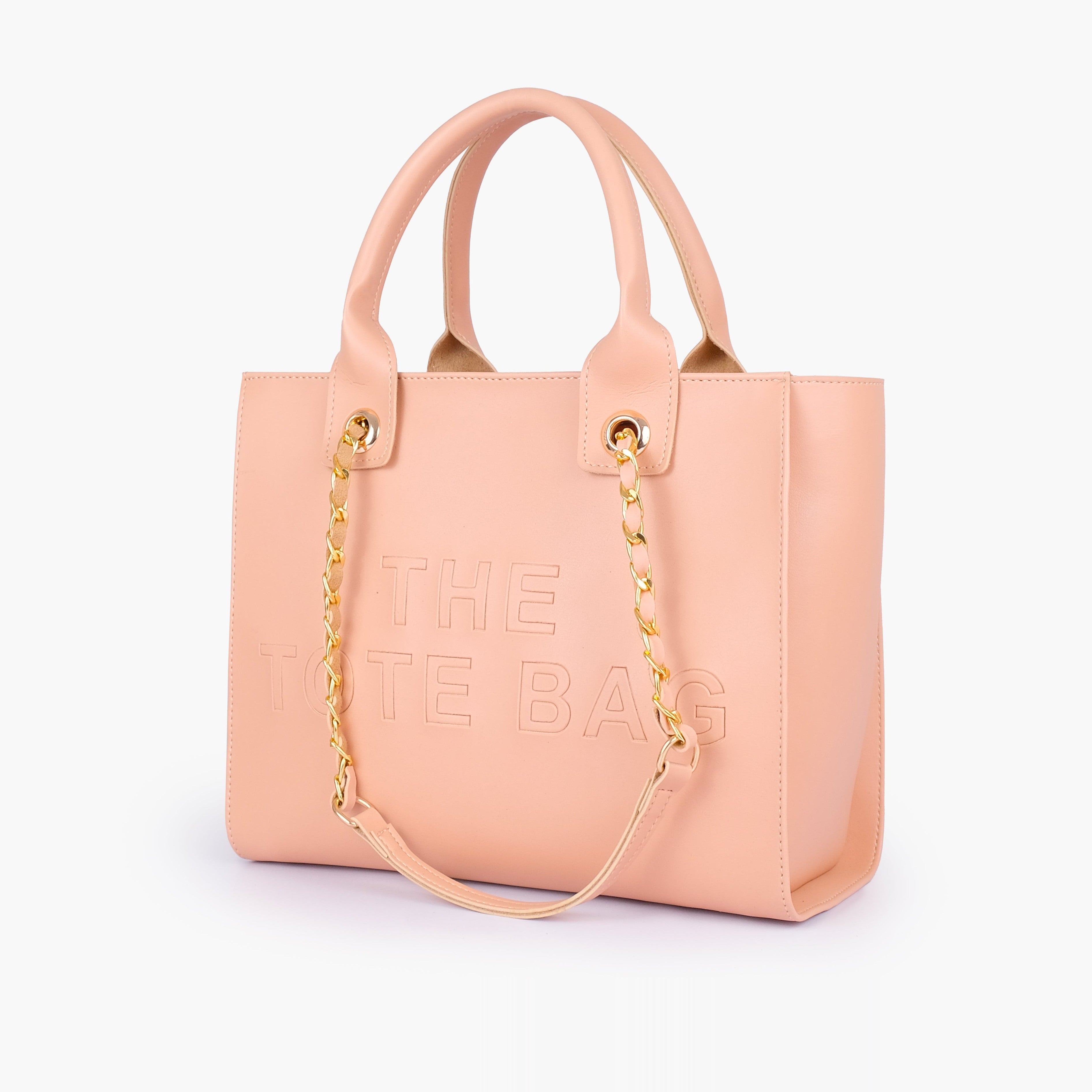 Peach chain handle tote