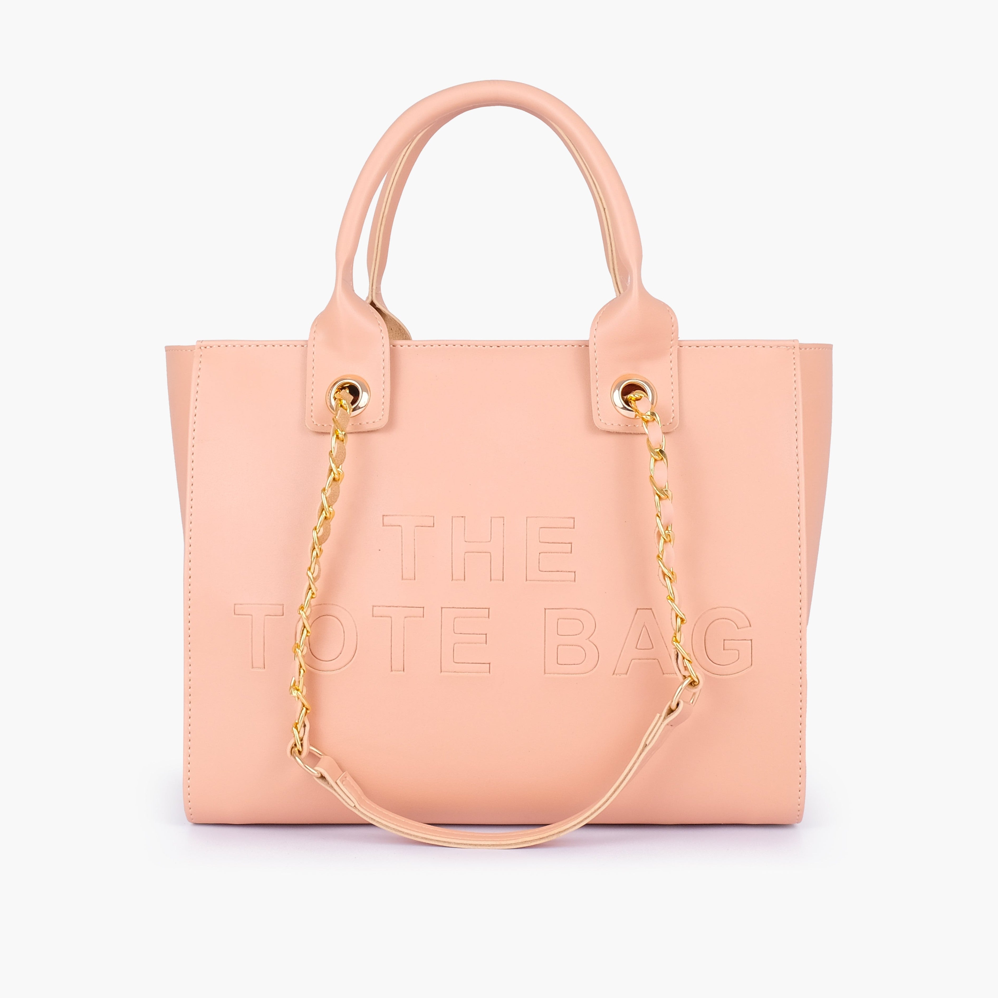 Peach chain handle tote