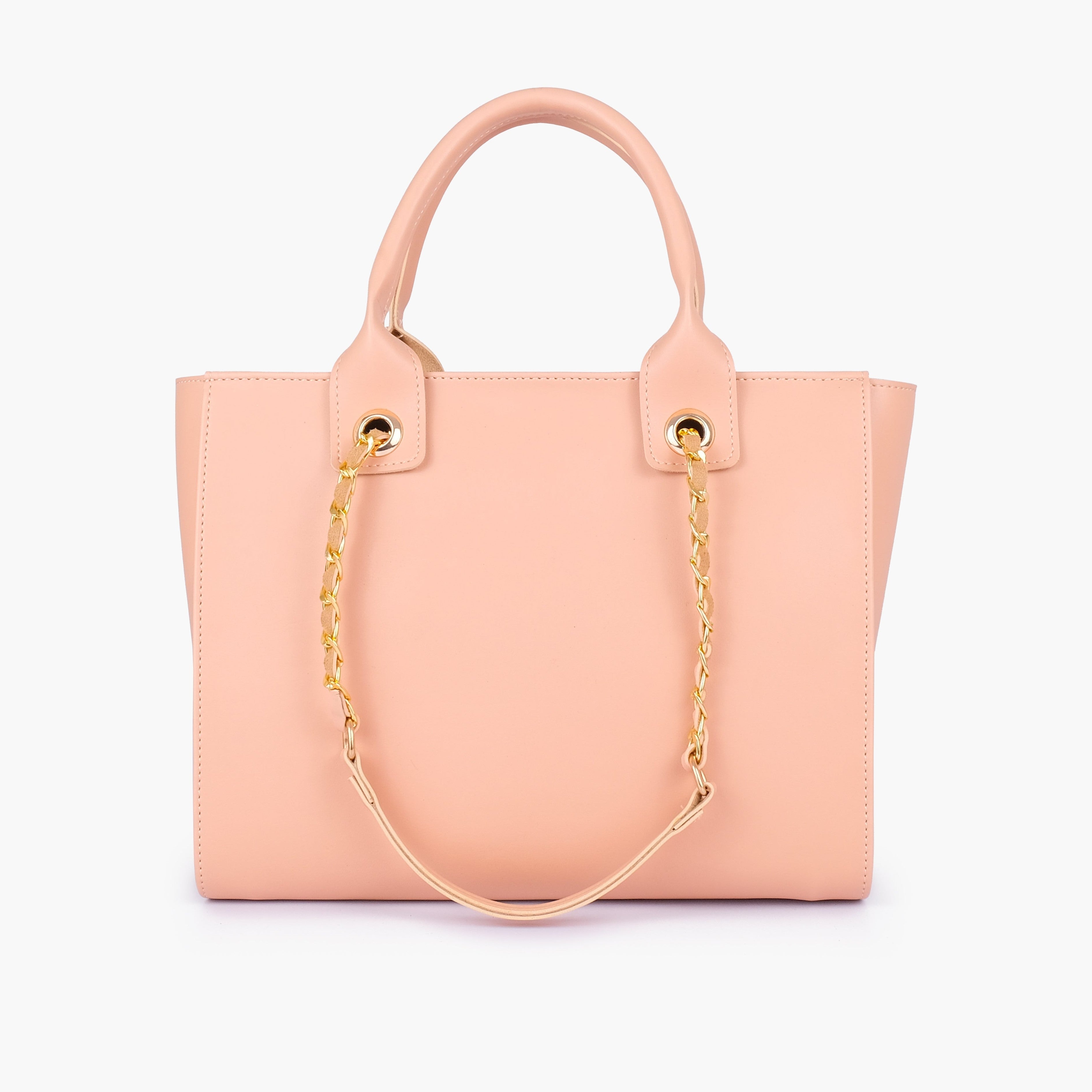 Peach chain handle tote
