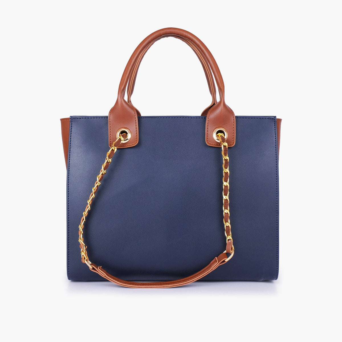 Blue chain handle tote