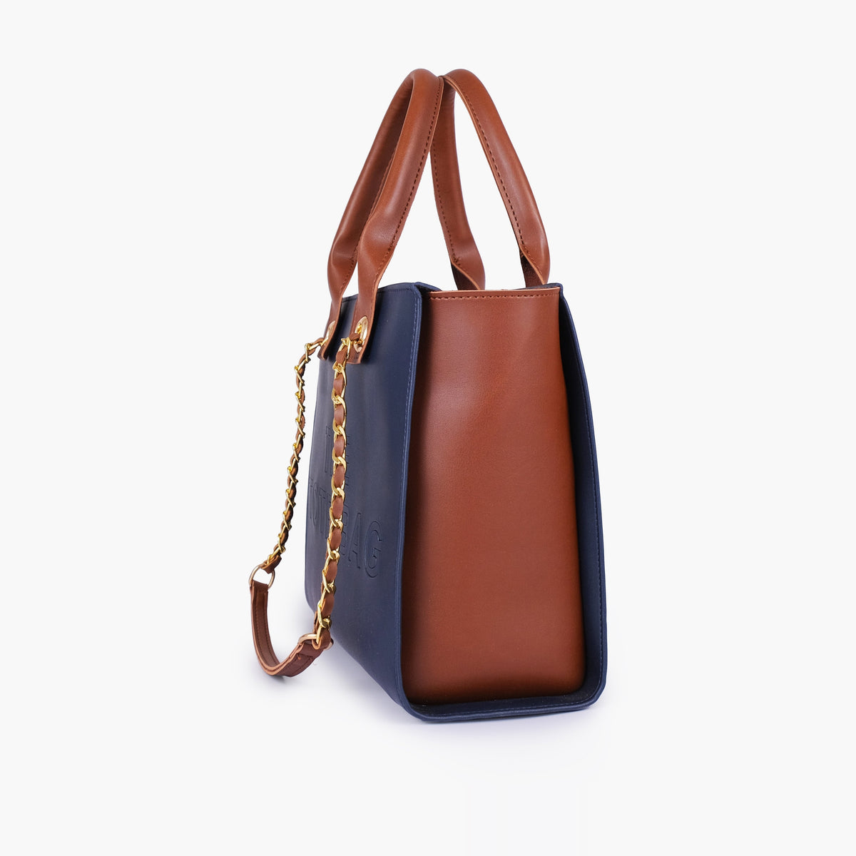 Blue chain handle tote