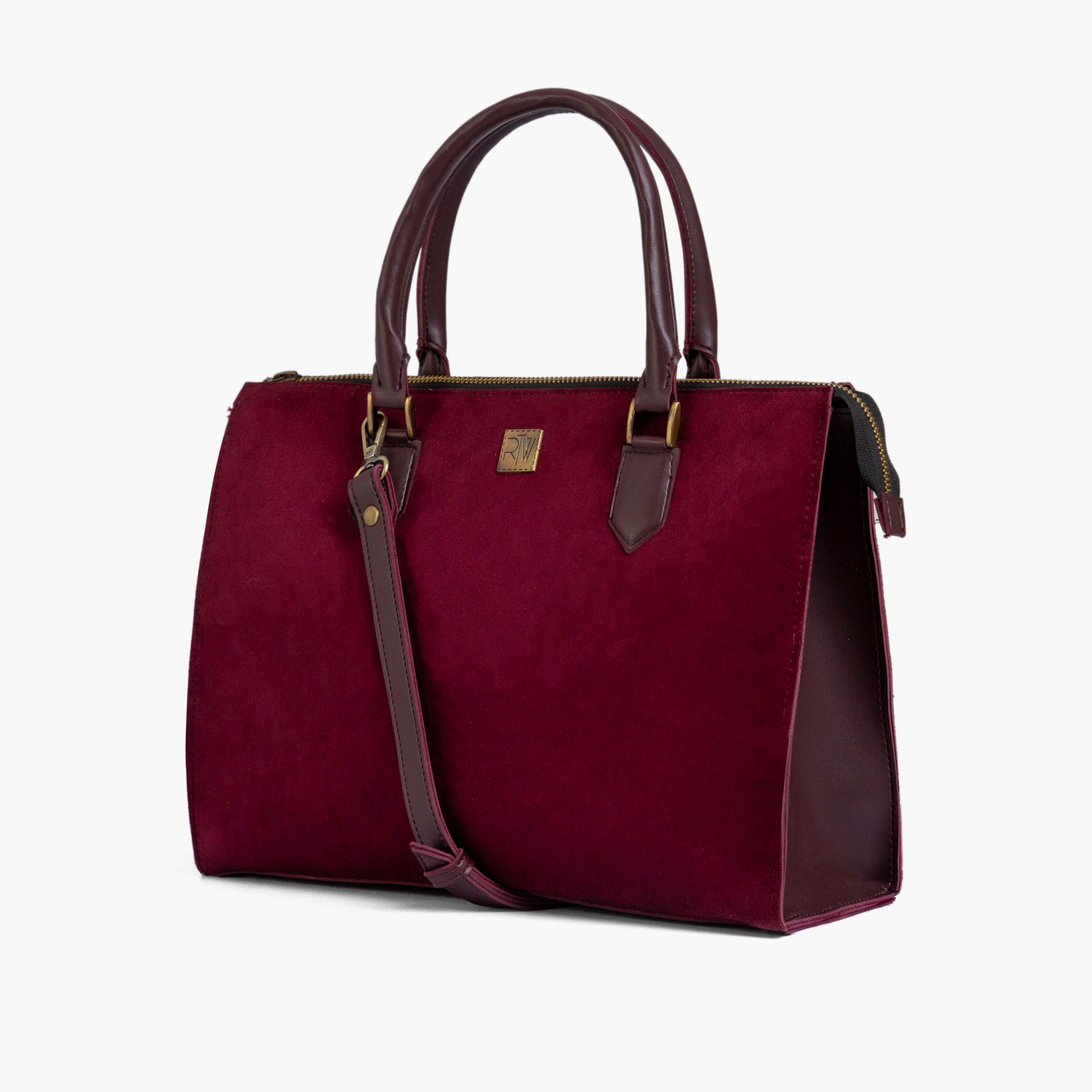 Burgundy suede workplace handbag