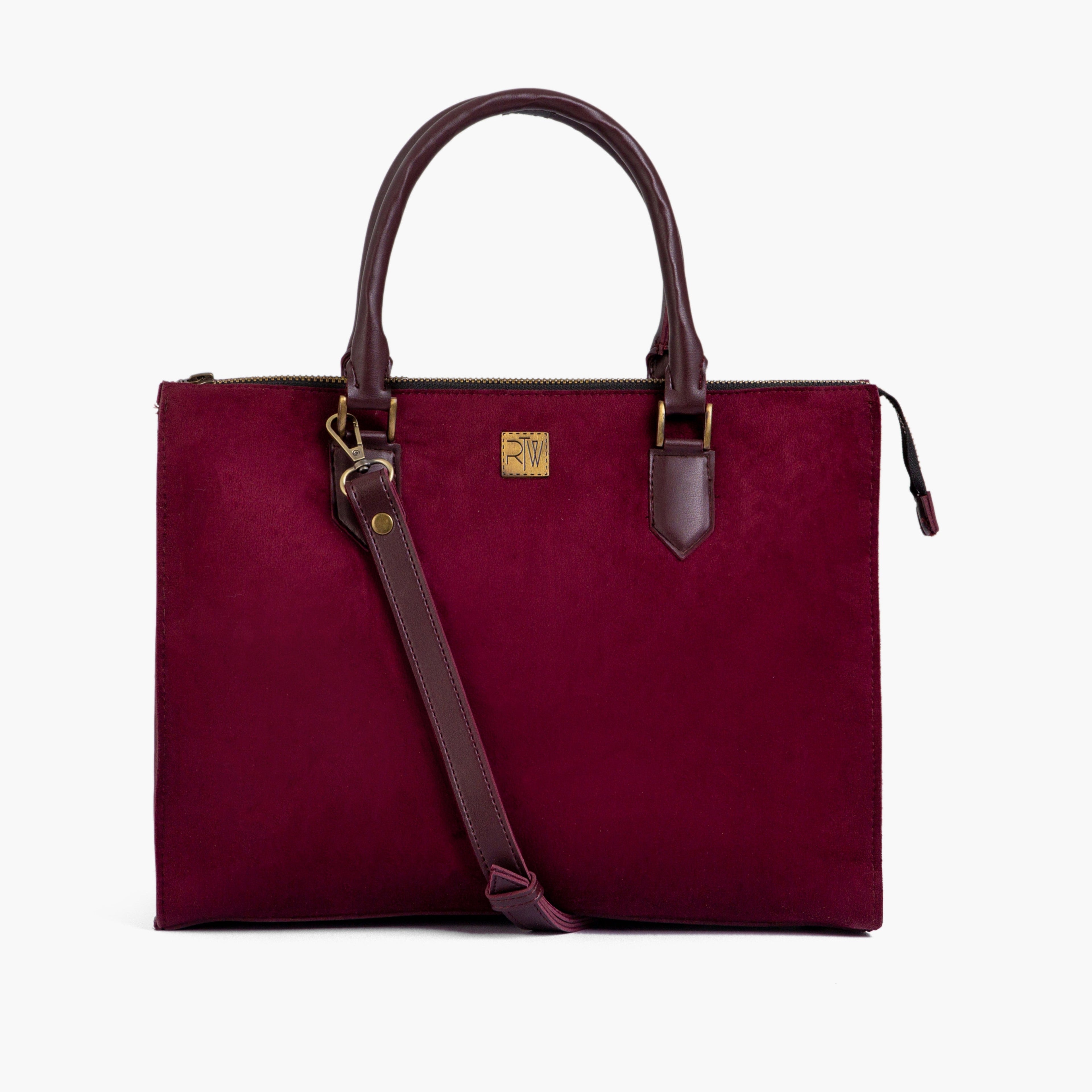 Burgundy suede workplace handbag