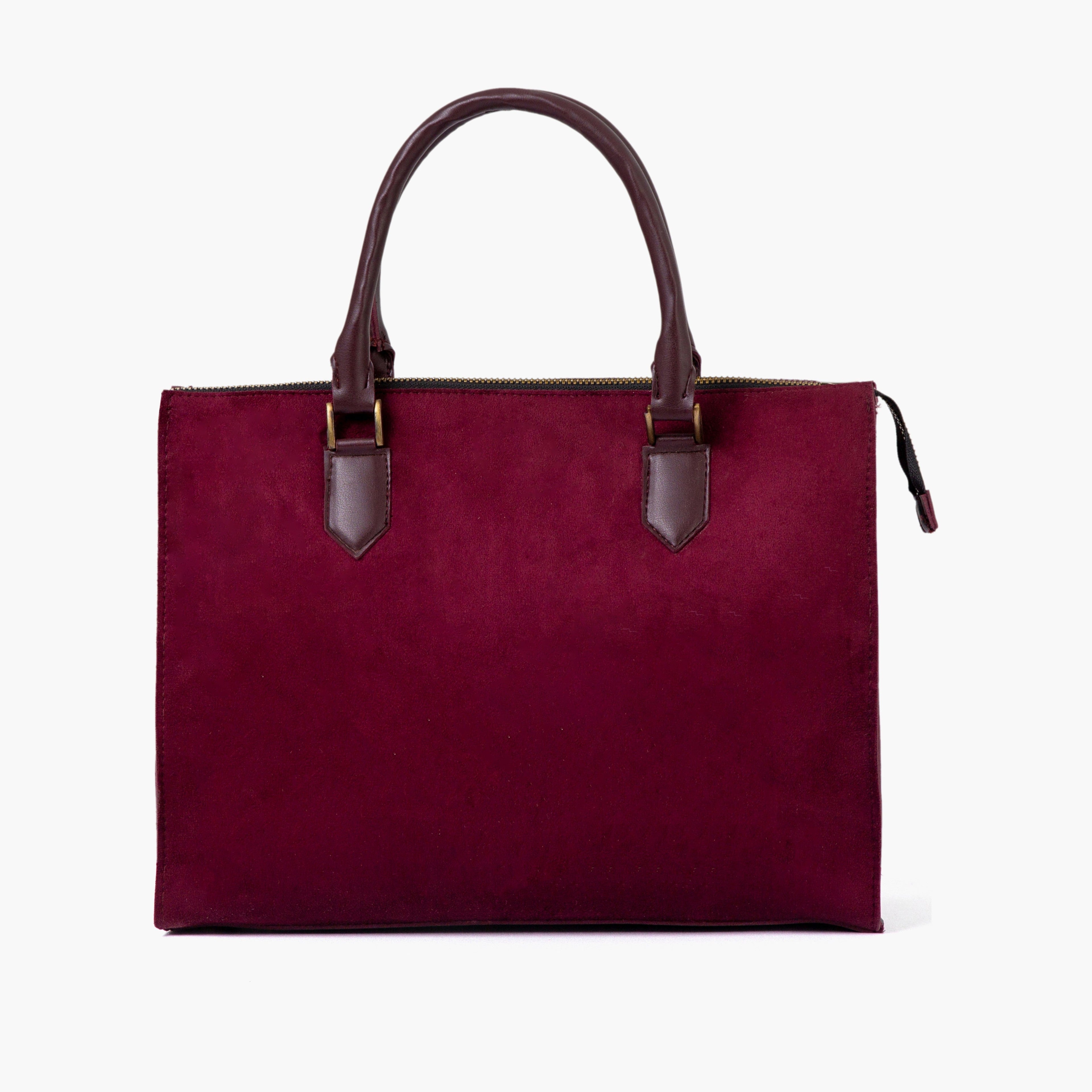 Burgundy suede workplace handbag