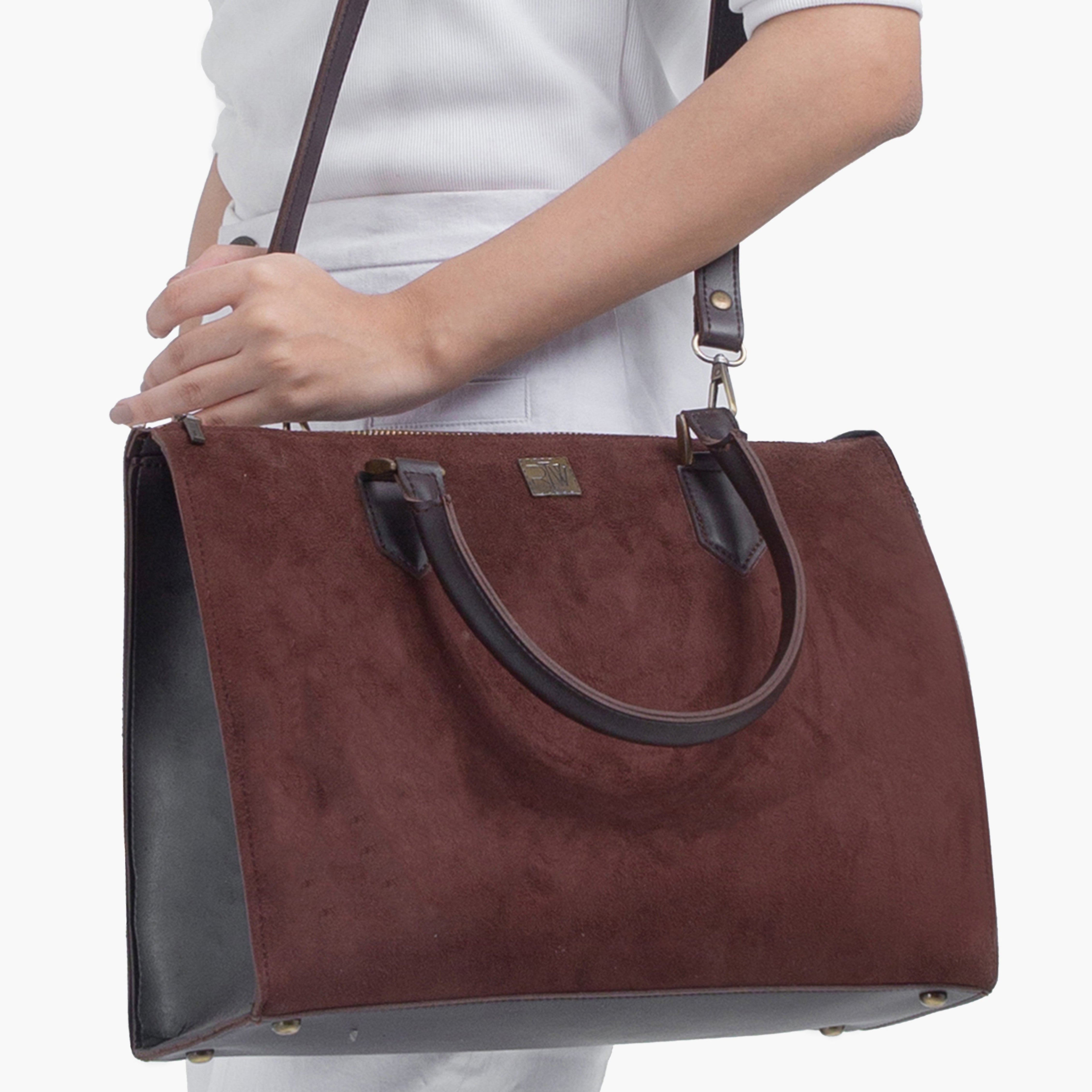 Dark brown suede workplace handbag