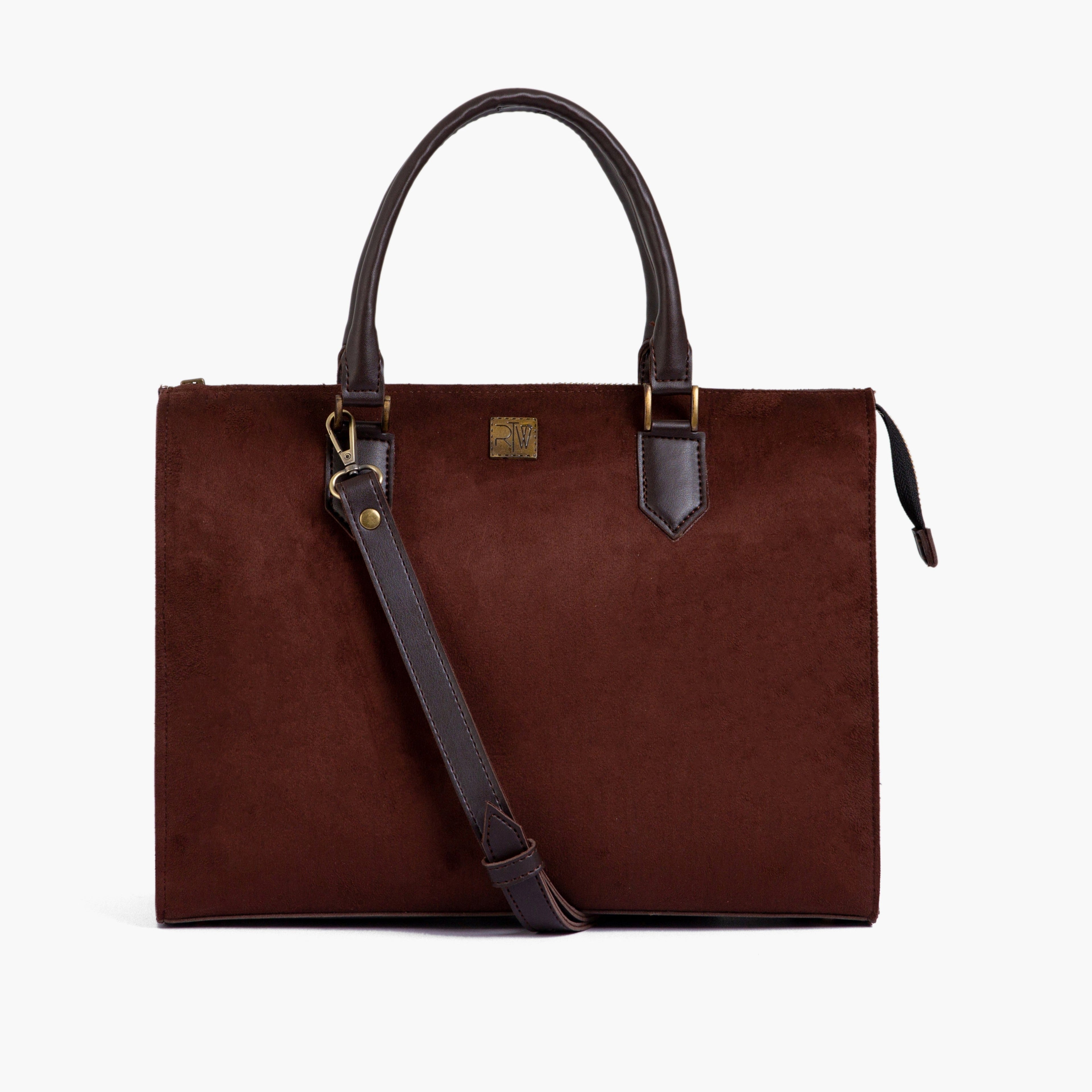 Dark brown suede workplace handbag